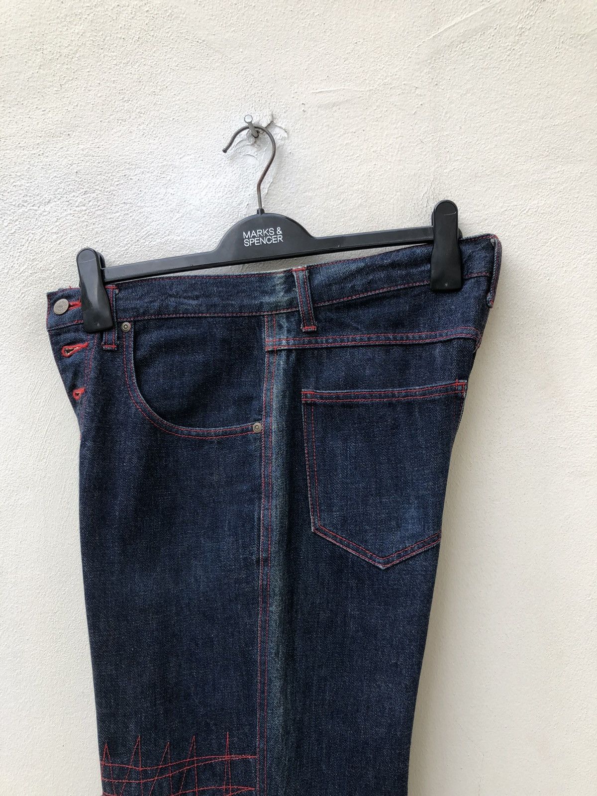 Vintage 90s Acid Jazz Men Japan Zigzag Patchwork Cropped Denim Size US 31 - 17 Thumbnail