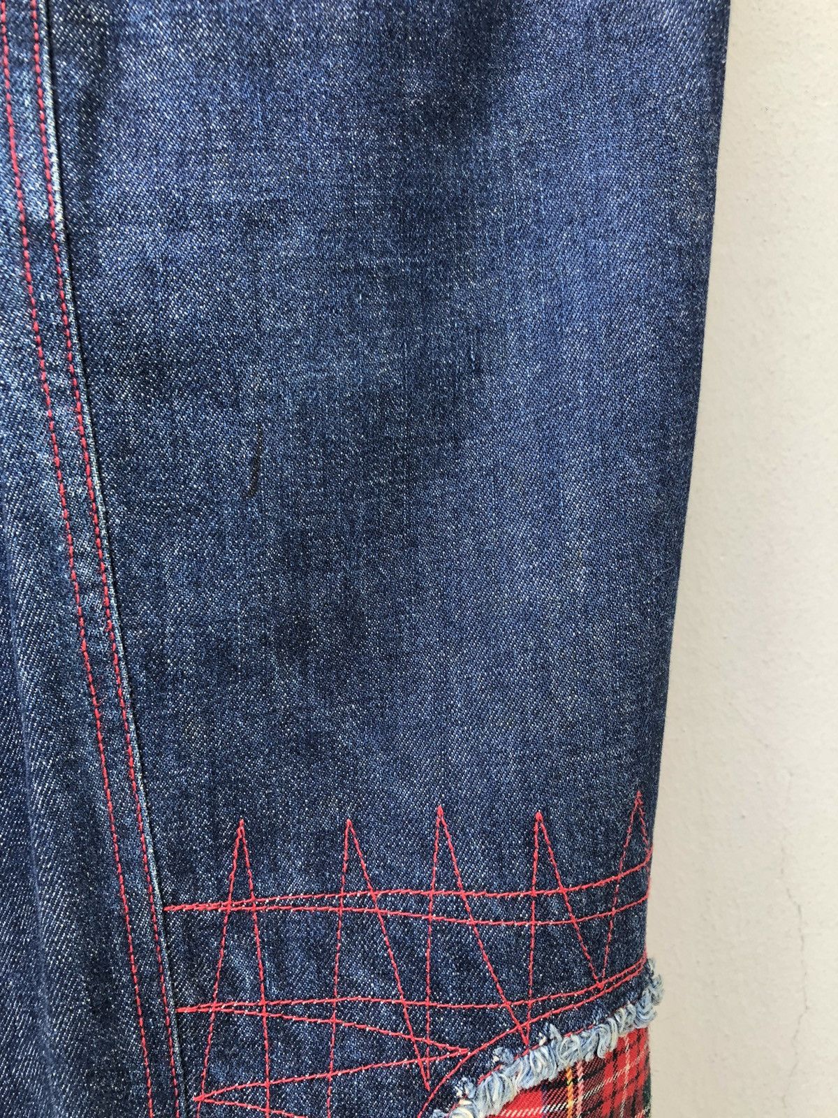 Vintage 90s Acid Jazz Men Japan Zigzag Patchwork Cropped Denim Size US 31 - 20 Thumbnail