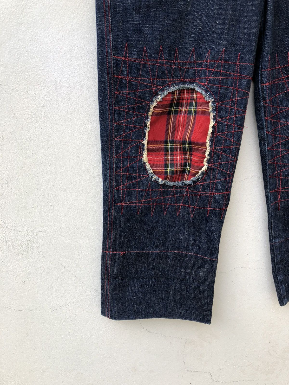 Vintage 90s Acid Jazz Men Japan Zigzag Patchwork Cropped Denim Size US 31 - 9 Thumbnail