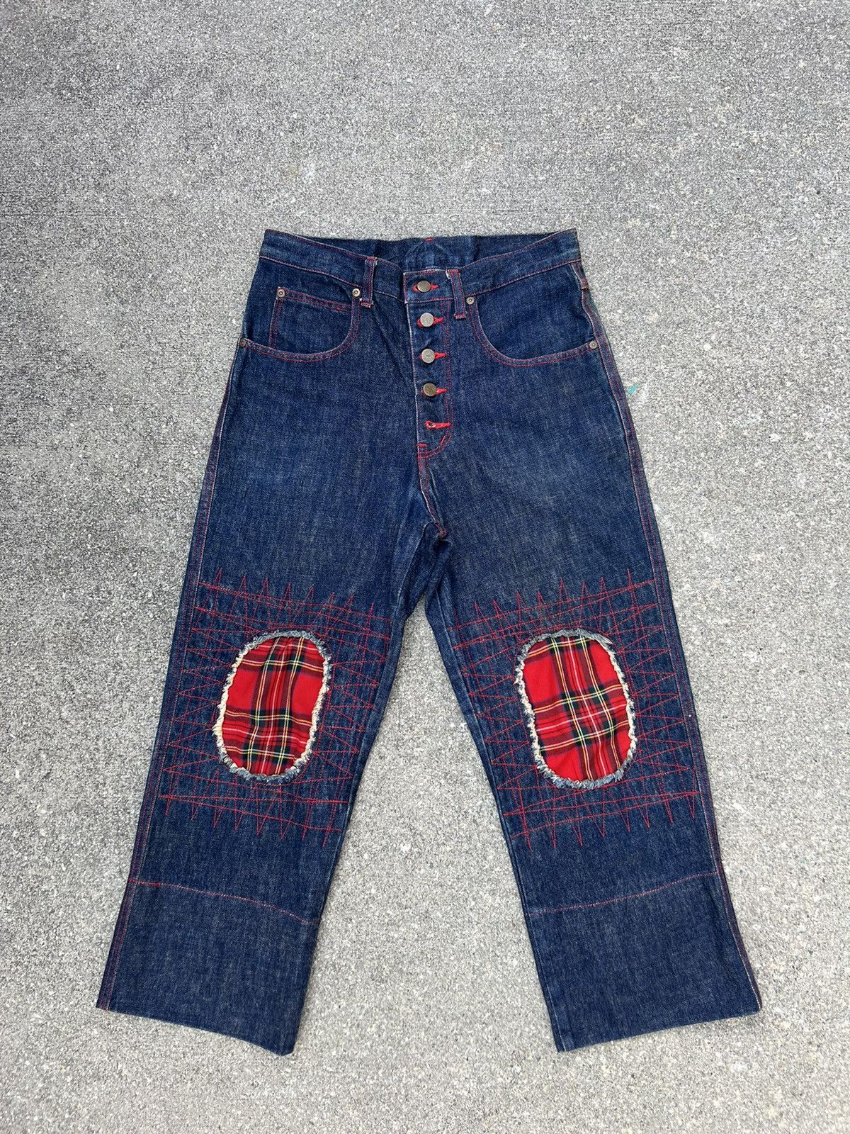 Vintage 90s Acid Jazz Men Japan Zigzag Patchwork Cropped Denim Size US 31 - 1 Thumbnail