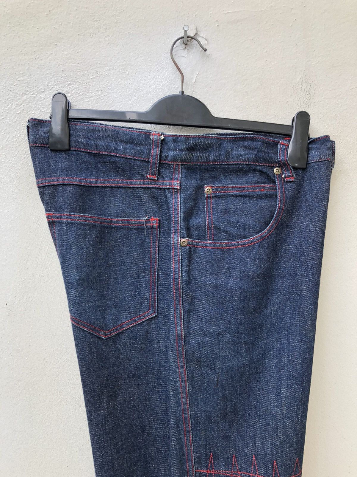 Vintage 90s Acid Jazz Men Japan Zigzag Patchwork Cropped Denim Size US 31 - 19 Thumbnail