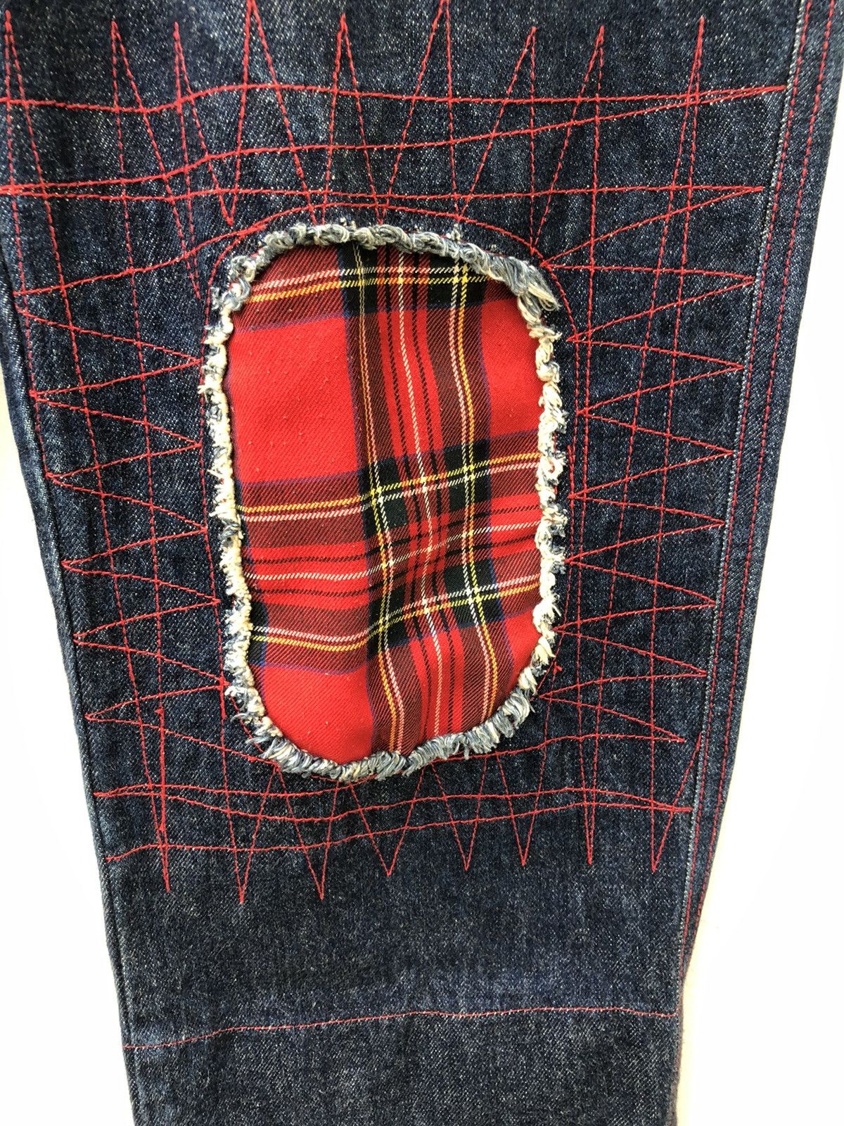 Vintage 90s Acid Jazz Men Japan Zigzag Patchwork Cropped Denim Size US 31 - 12 Thumbnail