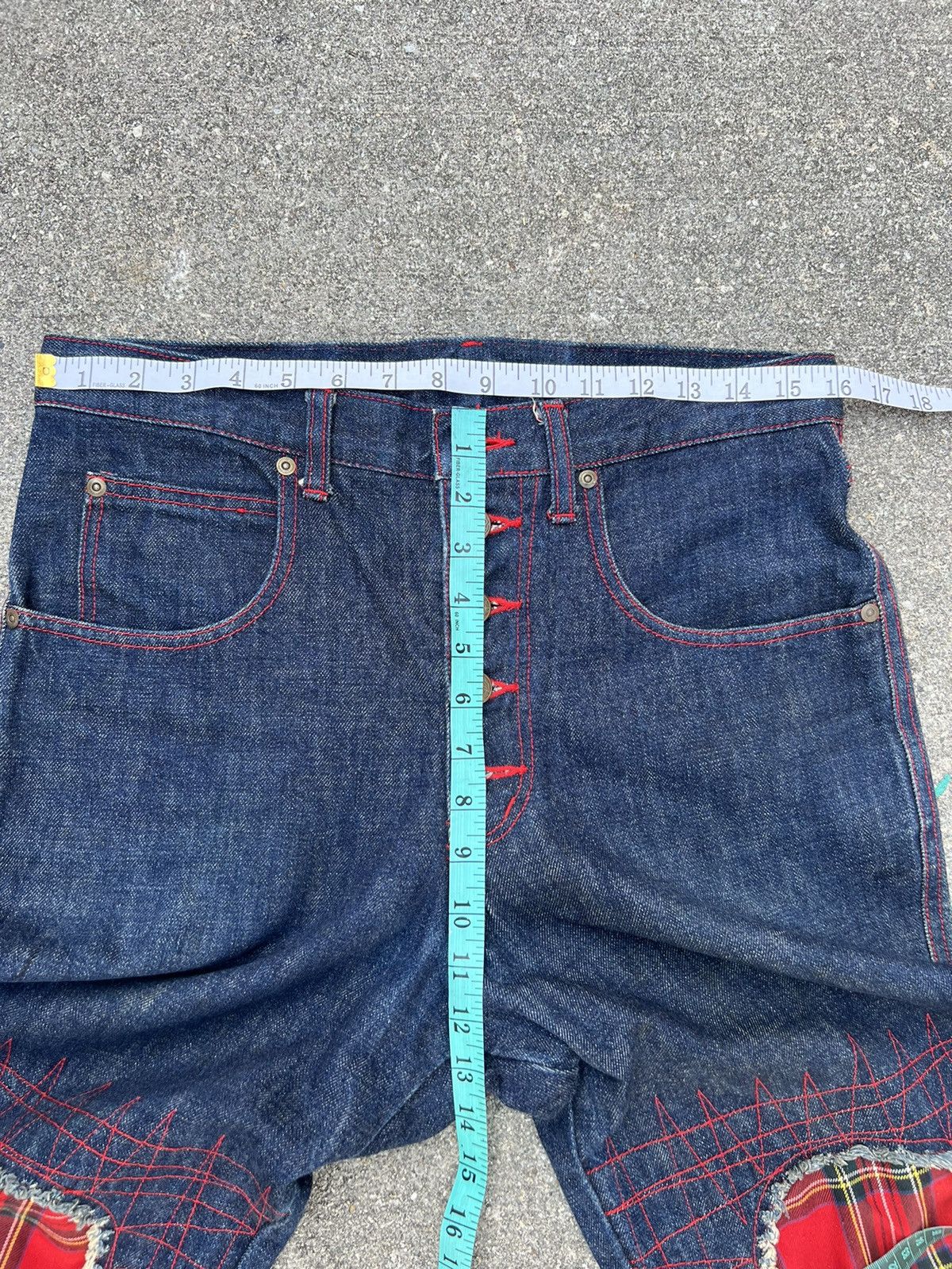 Vintage 90s Acid Jazz Men Japan Zigzag Patchwork Cropped Denim Size US 31 - 2 Thumbnail