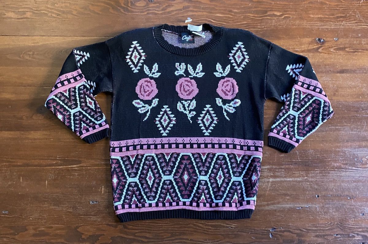 Vintage Vintage NWT 80’s Cafe la Vie Roses Knit Sweater Size M / US 6-8 / IT 42-44 - 2 Thumbnail