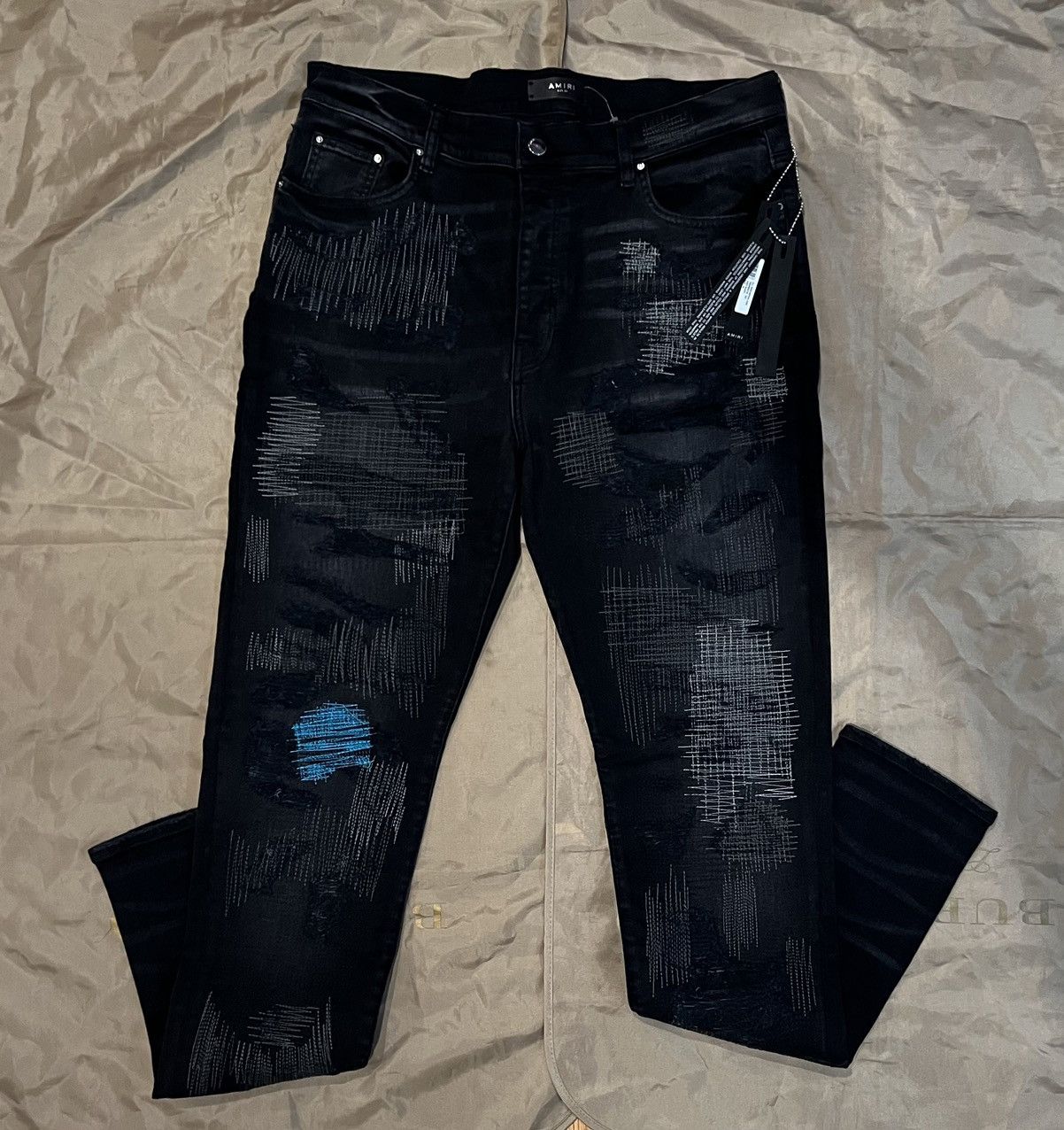 Amiri AMIRI Men's Black All Over Repair Jeans size 36 Size US 36 / EU 52 - 1 Thumbnail