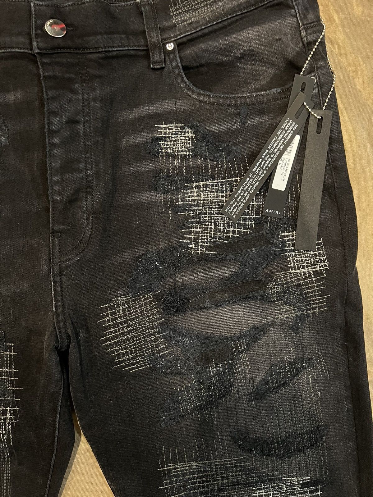 Amiri AMIRI Men's Black All Over Repair Jeans size 36 Size US 36 / EU 52 - 3 Thumbnail