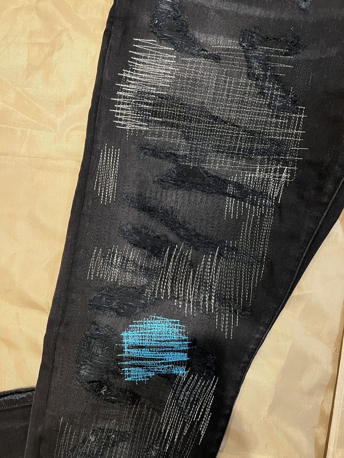 Amiri AMIRI Men's Black All Over Repair Jeans size 36 Size US 36 / EU 52 - 4 Thumbnail