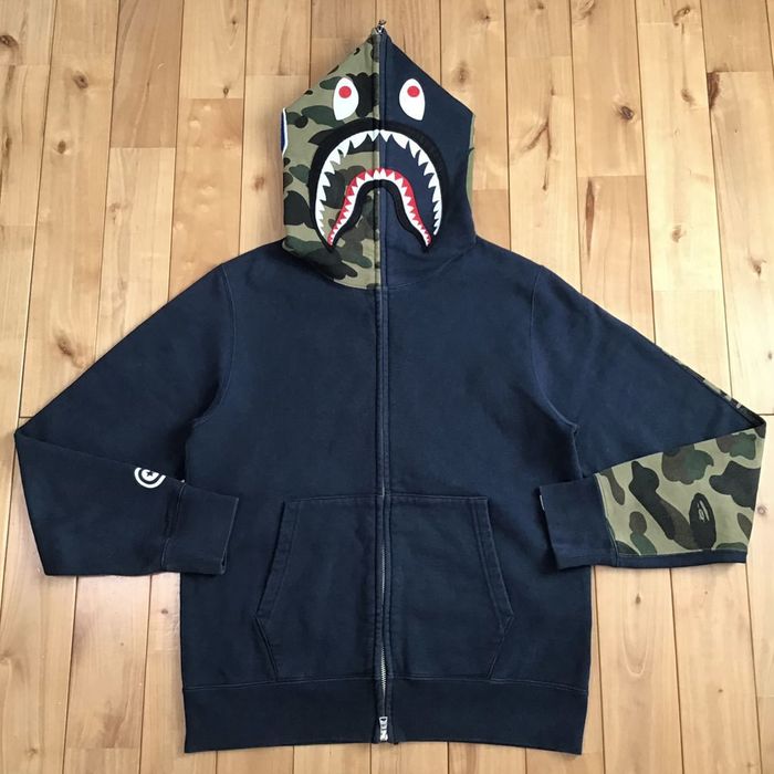 Bape BAPE 1st camo × navy shark full zip hoodie a bathing ape