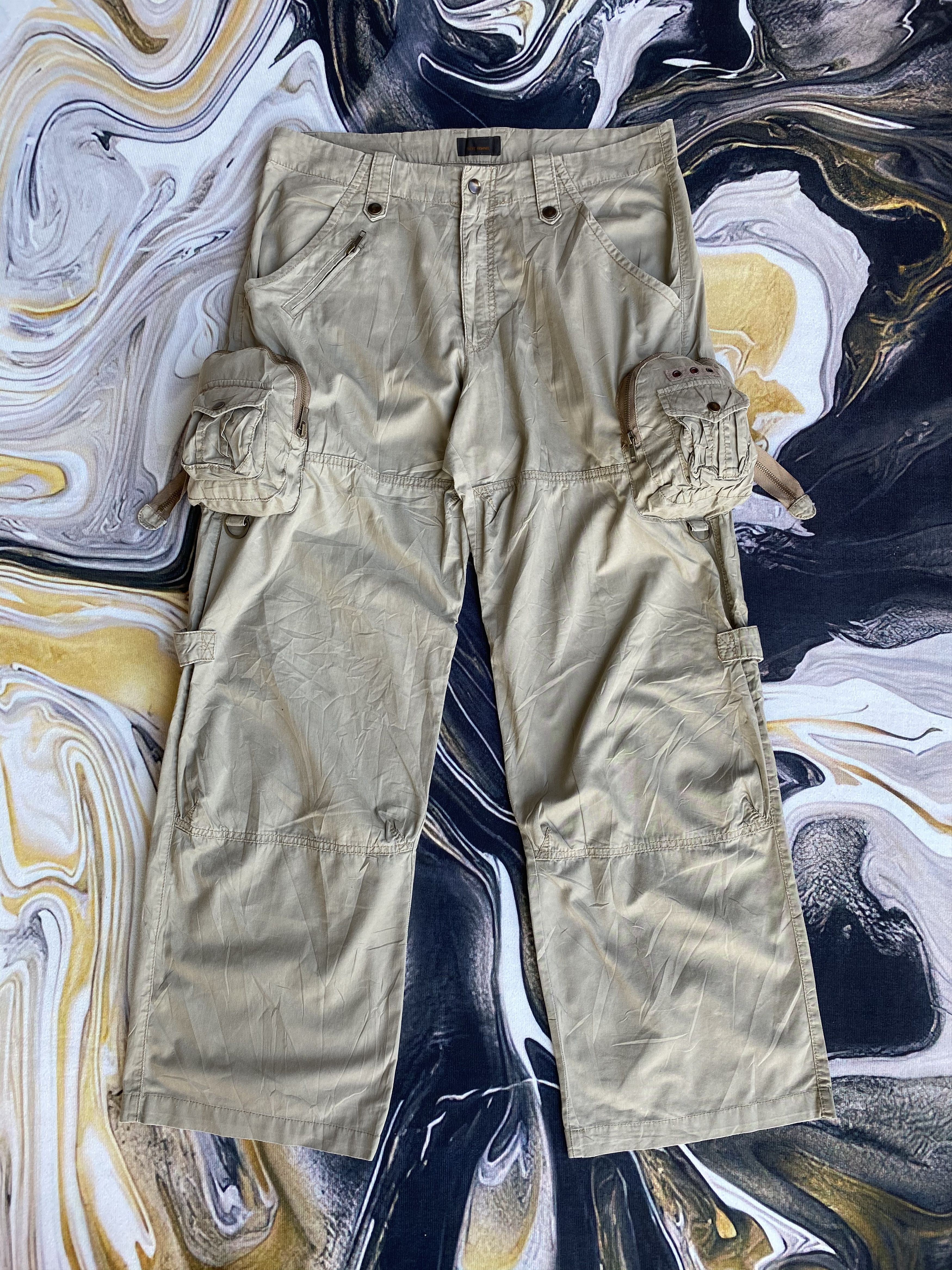 image of Avant Garde x Tete Homme Baggy Tete Homme Cargo Pants Multi Pocket Bondage Pants in Light Brown (Si