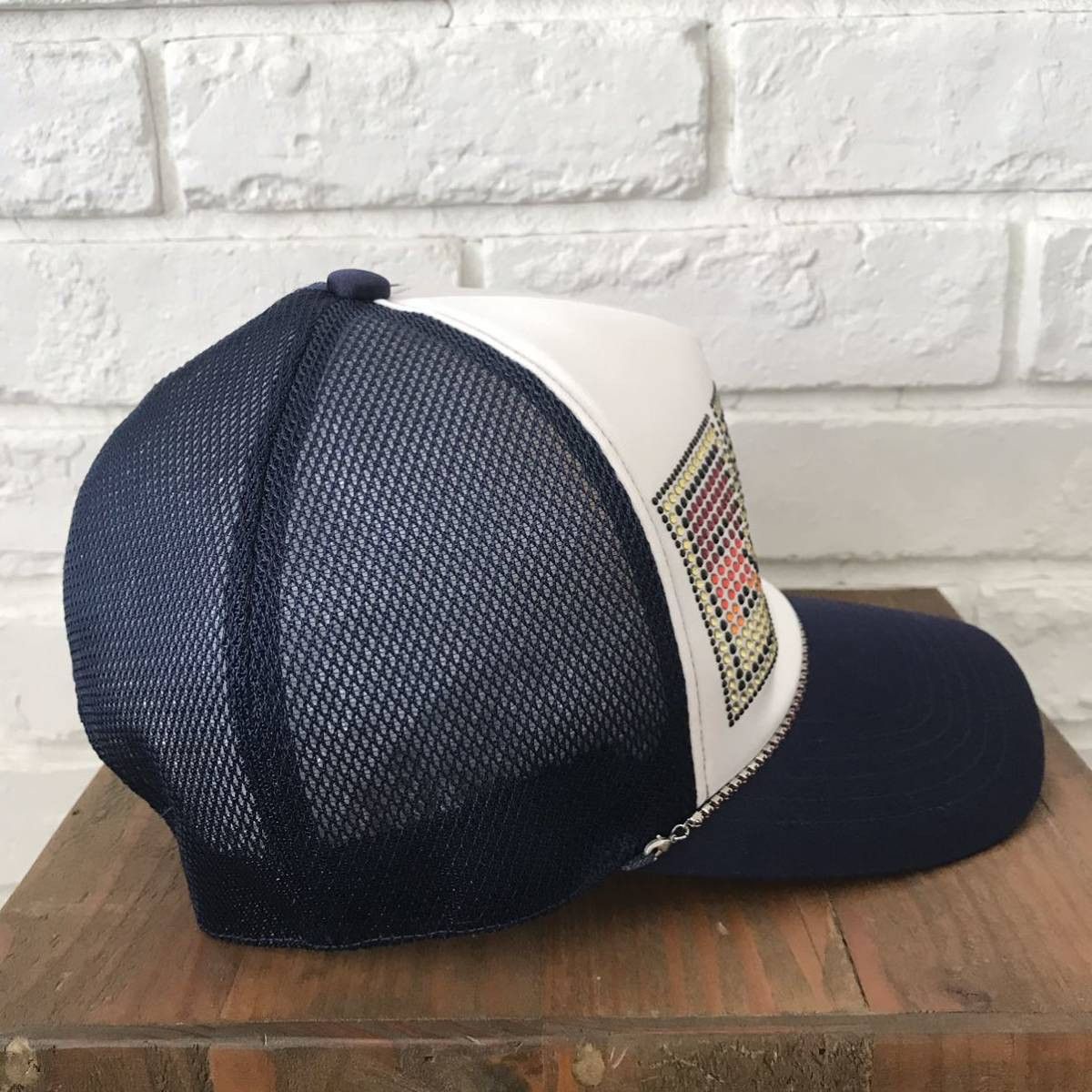 Bape × Swarovski BAPE KISS LOGO Swarovski trucker hat cap navy ape NIGO Size ONE SIZE - 3 Thumbnail