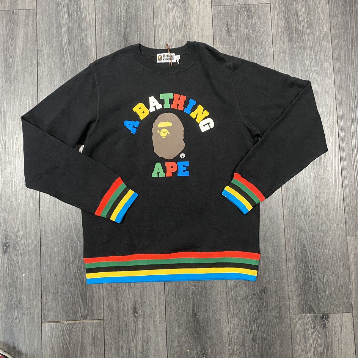 image of Bape College Rainbow Rib Crewneck Black Size L, Men's