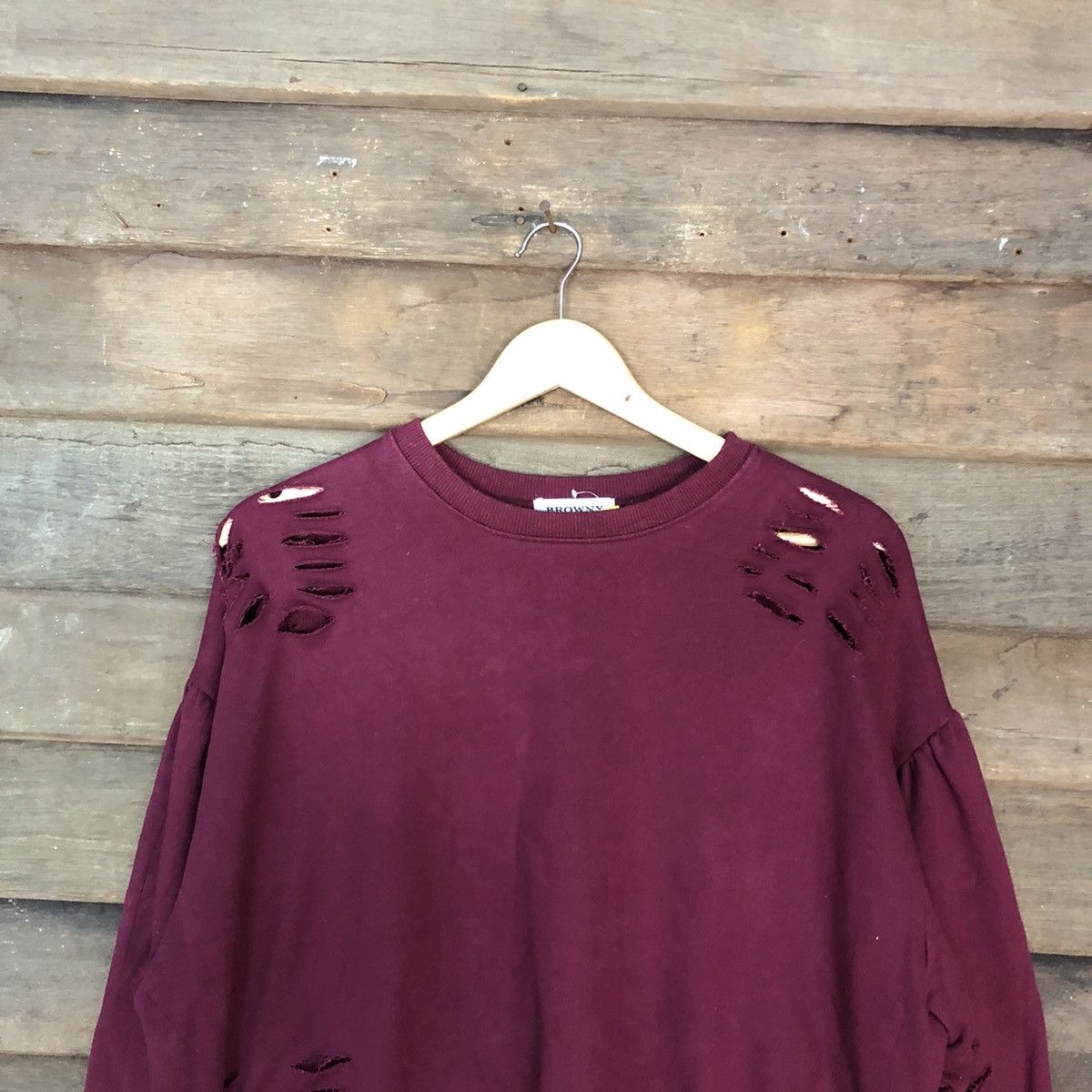 Japanese Brand Browny Distressed Maroon Sweatshirt #3271 Size US M / EU 48-50 / 2 - 9 Thumbnail