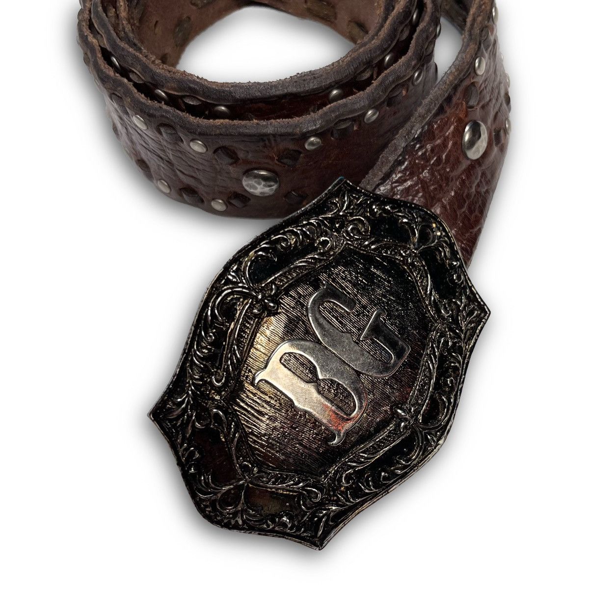 Dolce & Gabbana Dolce & Gabbana Silver Antique DG Logo Buckle Leather Belt Size 38 - 3 Thumbnail