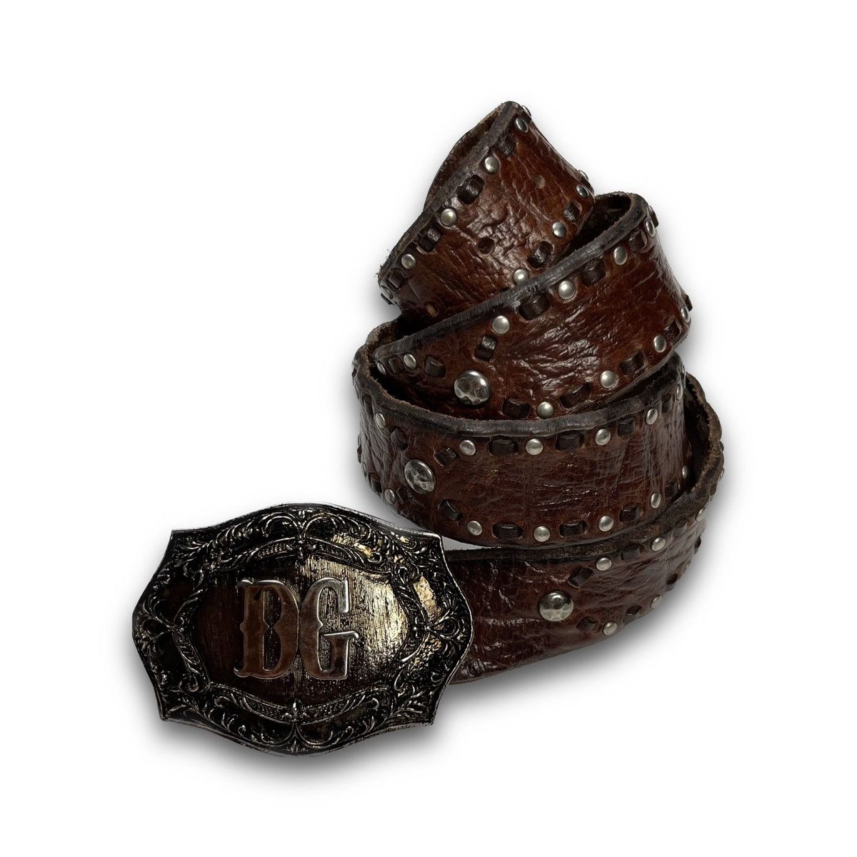 Dolce & Gabbana Dolce & Gabbana Silver Antique DG Logo Buckle Leather Belt Size 38 - 4 Thumbnail