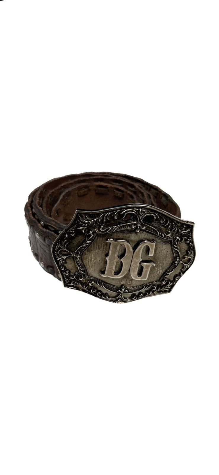 Dolce & Gabbana Dolce & Gabbana Silver Antique DG Logo Buckle Leather Belt Size 38 - 1 Thumbnail