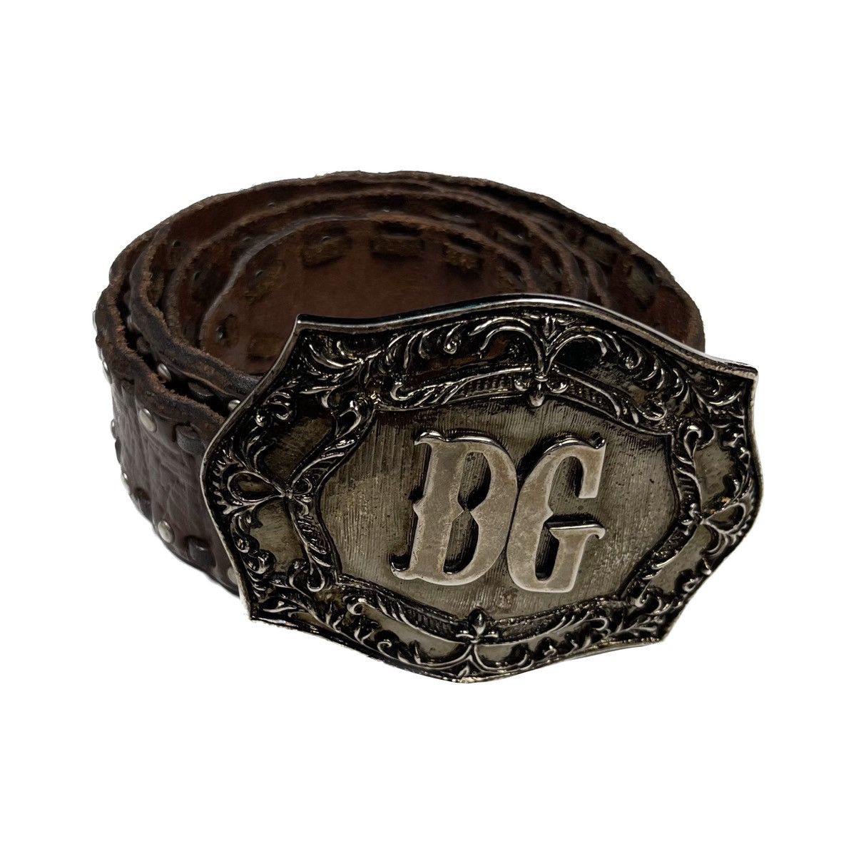 Dolce & Gabbana Dolce & Gabbana Silver Antique DG Logo Buckle Leather Belt Size 38 - 2 Thumbnail