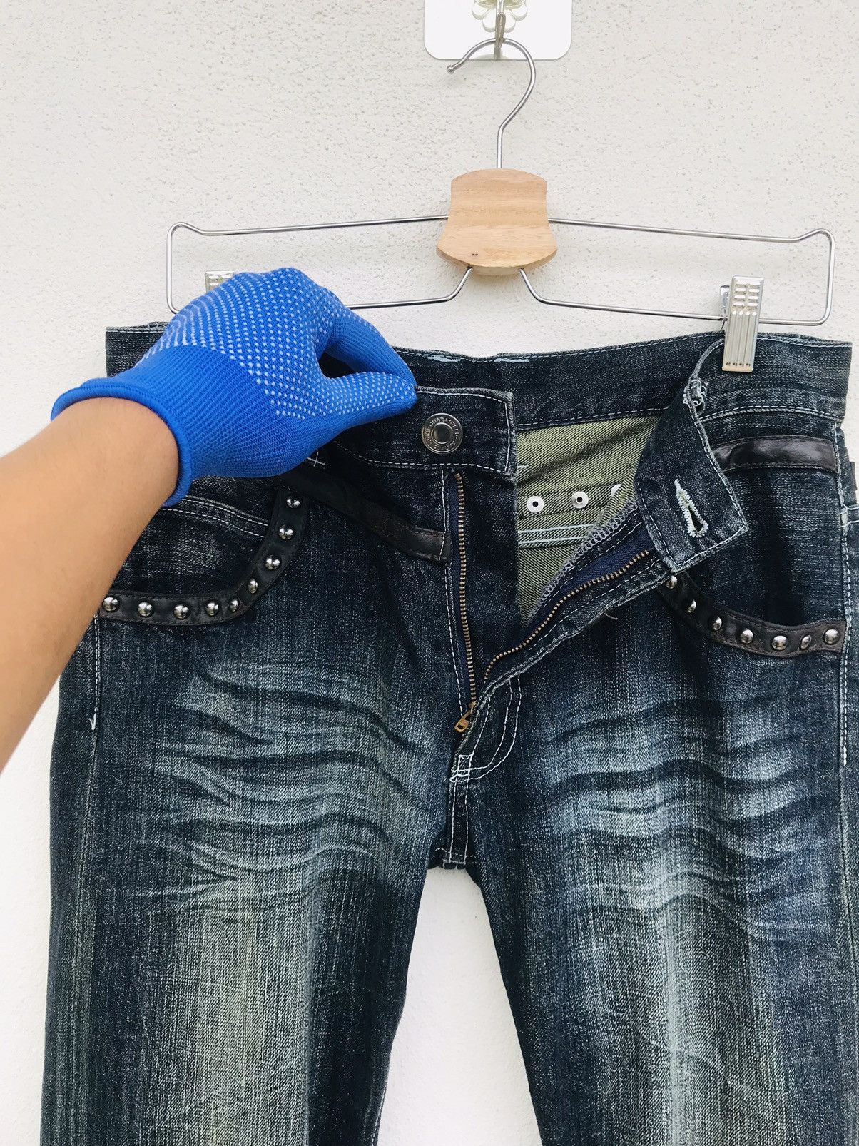 5351 POUR LES HOMMES × If Six Was Nine × Japanese Brand Origin Rivetted ball leather trim heringbone faded wash Size US 30 / EU 46 - 10 Thumbnail