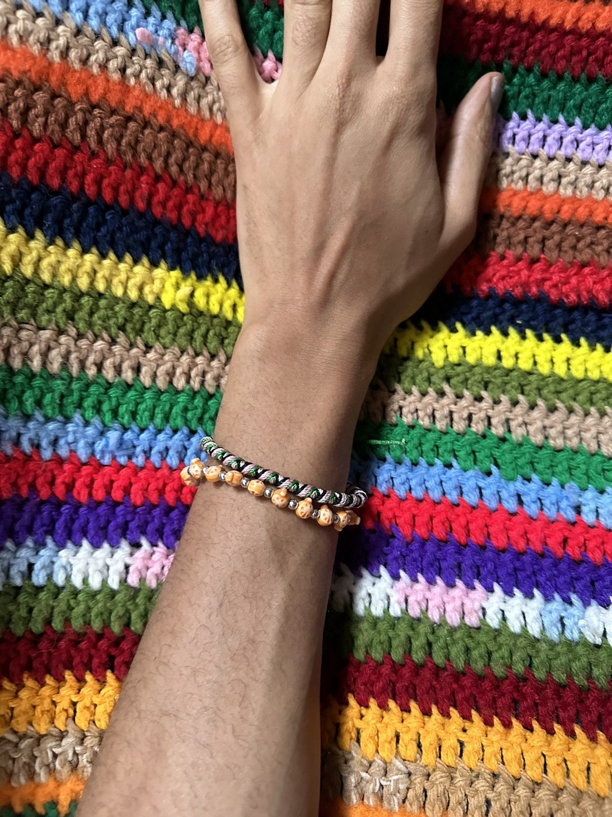 Jewelry × Vintage GREEN & ORANGE FRIENDSHIP BRACELET BEADED SET Size ONE SIZE - 2 Thumbnail