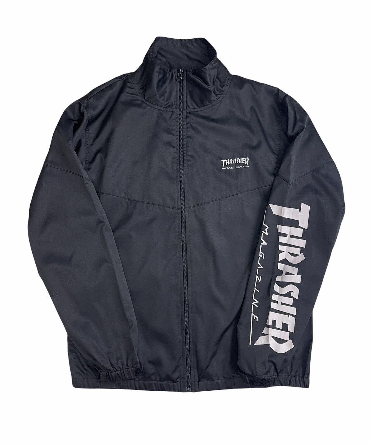 image of Skategang x Thrasher Skateboard Magazine Distressed Jacket in Black, Men's (Size Medium)