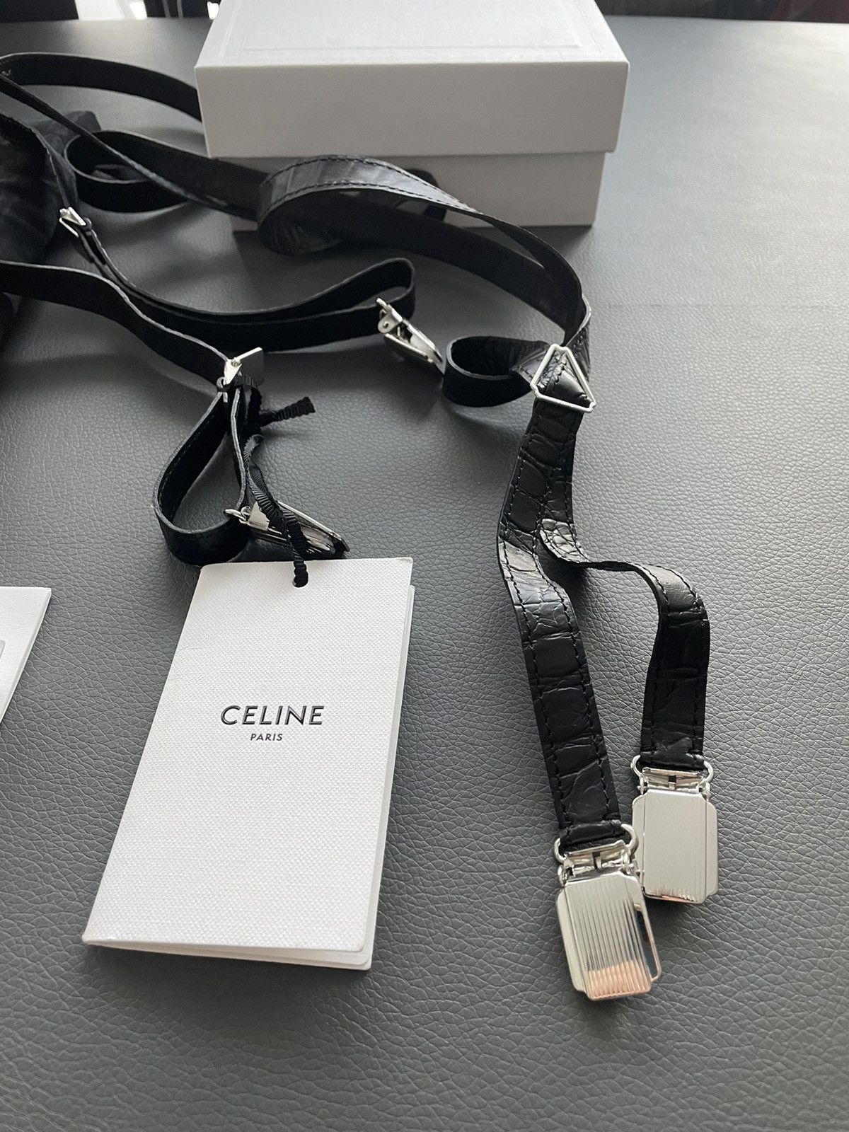 Celine × Hedi Slimane Extremely Rare Sold Out Runway Croc Embossed Leather Braces Size ONE SIZE - 3 Thumbnail