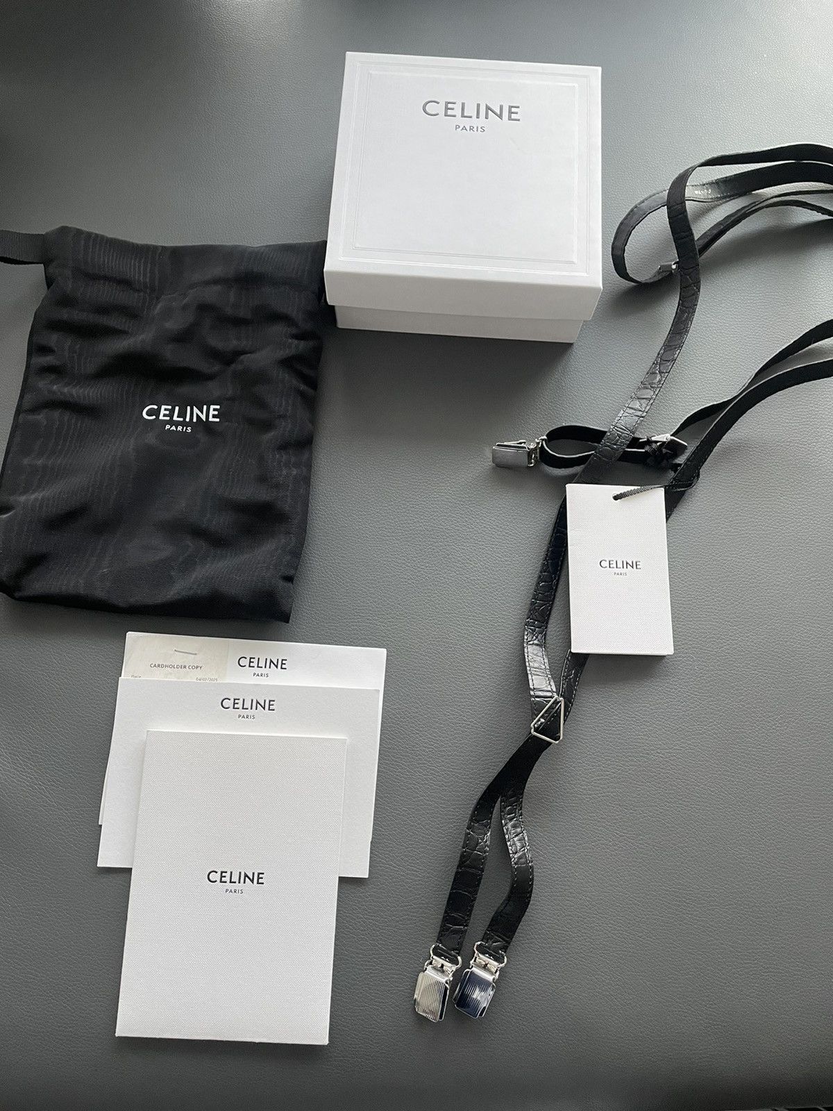 Celine × Hedi Slimane Extremely Rare Sold Out Runway Croc Embossed Leather Braces Size ONE SIZE - 10 Thumbnail