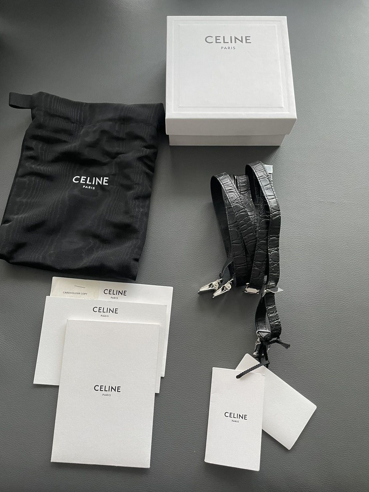Celine × Hedi Slimane Extremely Rare Sold Out Runway Croc Embossed Leather Braces Size ONE SIZE - 13 Thumbnail