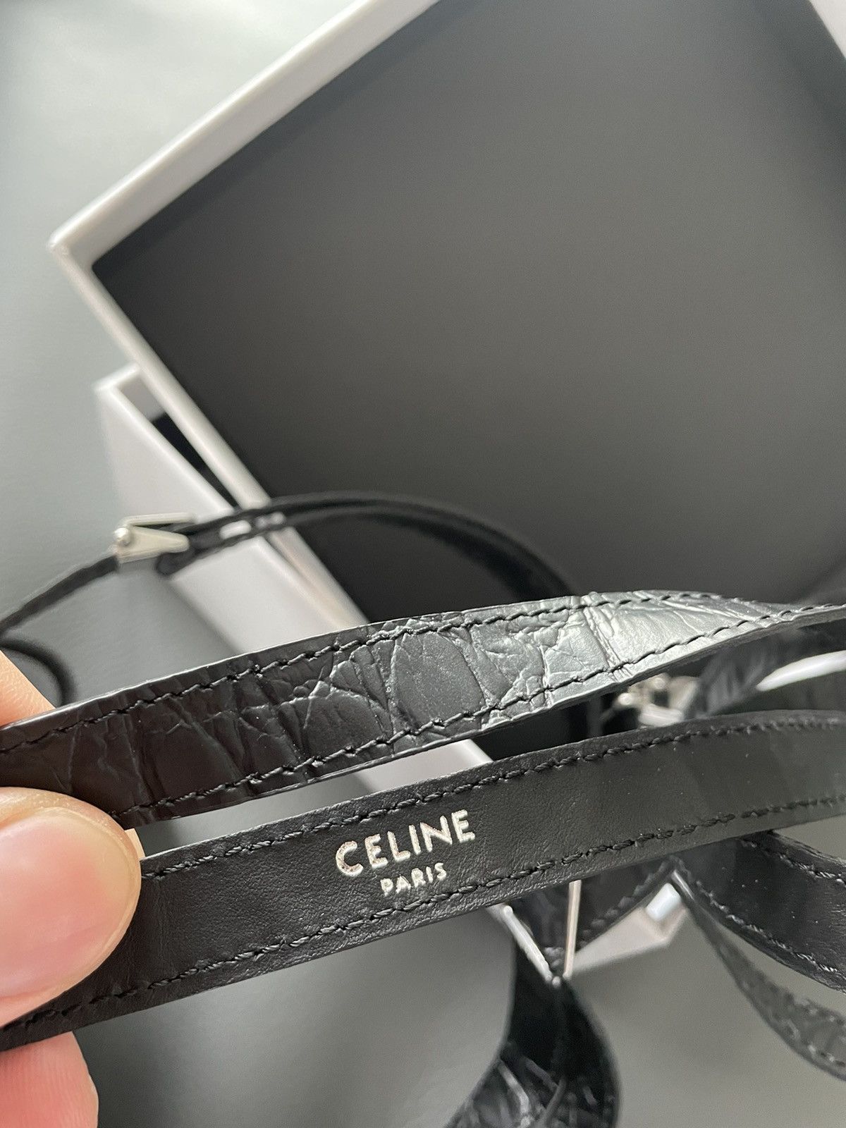 Celine × Hedi Slimane Extremely Rare Sold Out Runway Croc Embossed Leather Braces Size ONE SIZE - 2 Thumbnail