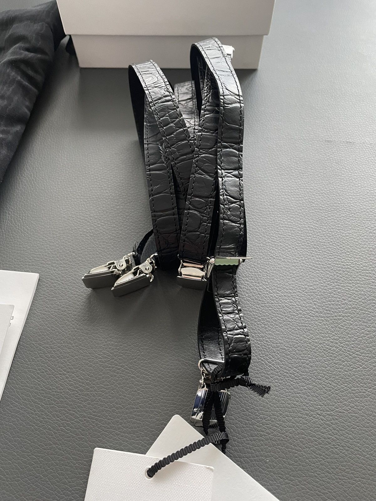 Celine × Hedi Slimane Extremely Rare Sold Out Runway Croc Embossed Leather Braces Size ONE SIZE - 5 Thumbnail