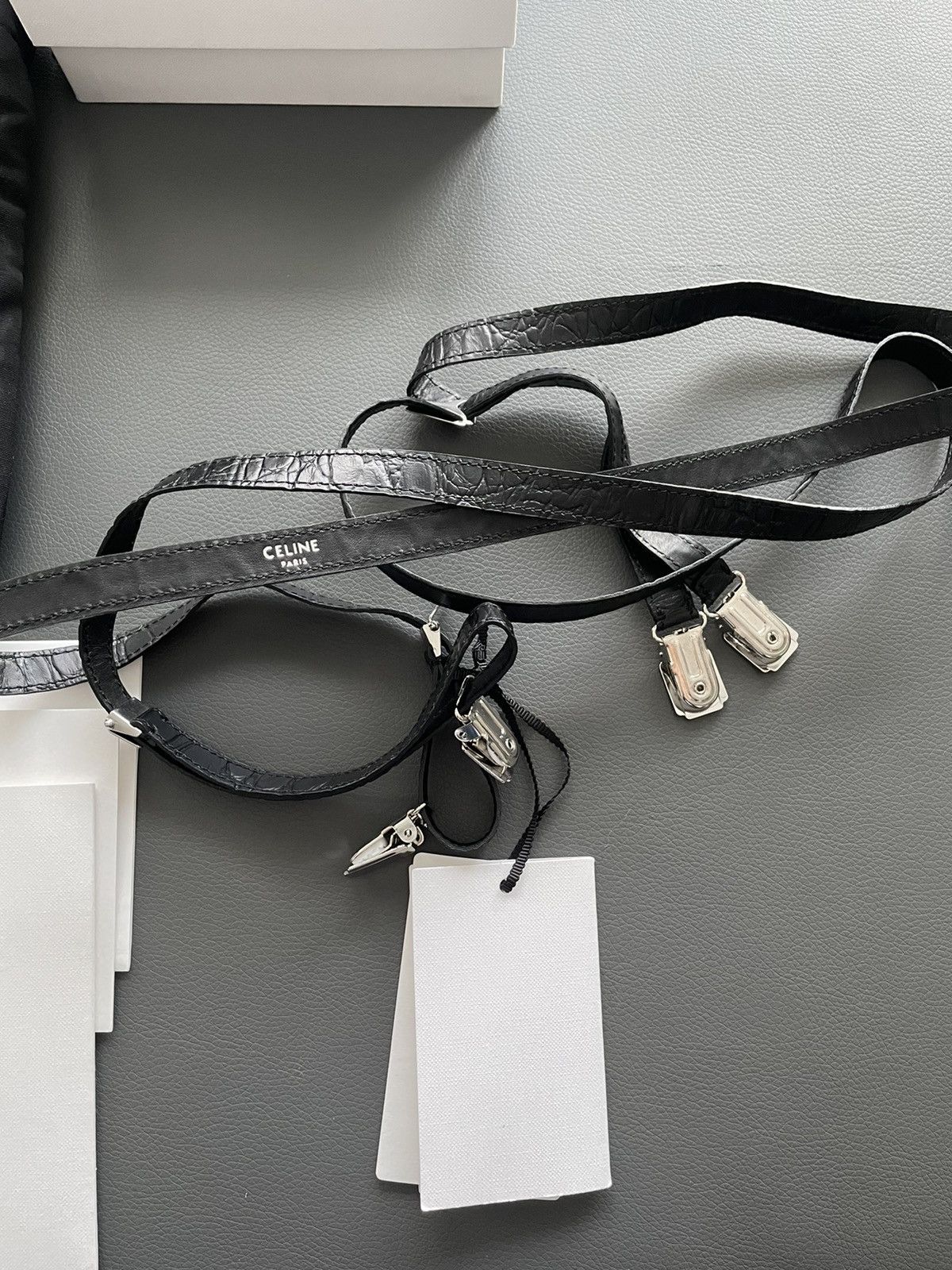 Celine × Hedi Slimane Extremely Rare Sold Out Runway Croc Embossed Leather Braces Size ONE SIZE - 12 Thumbnail