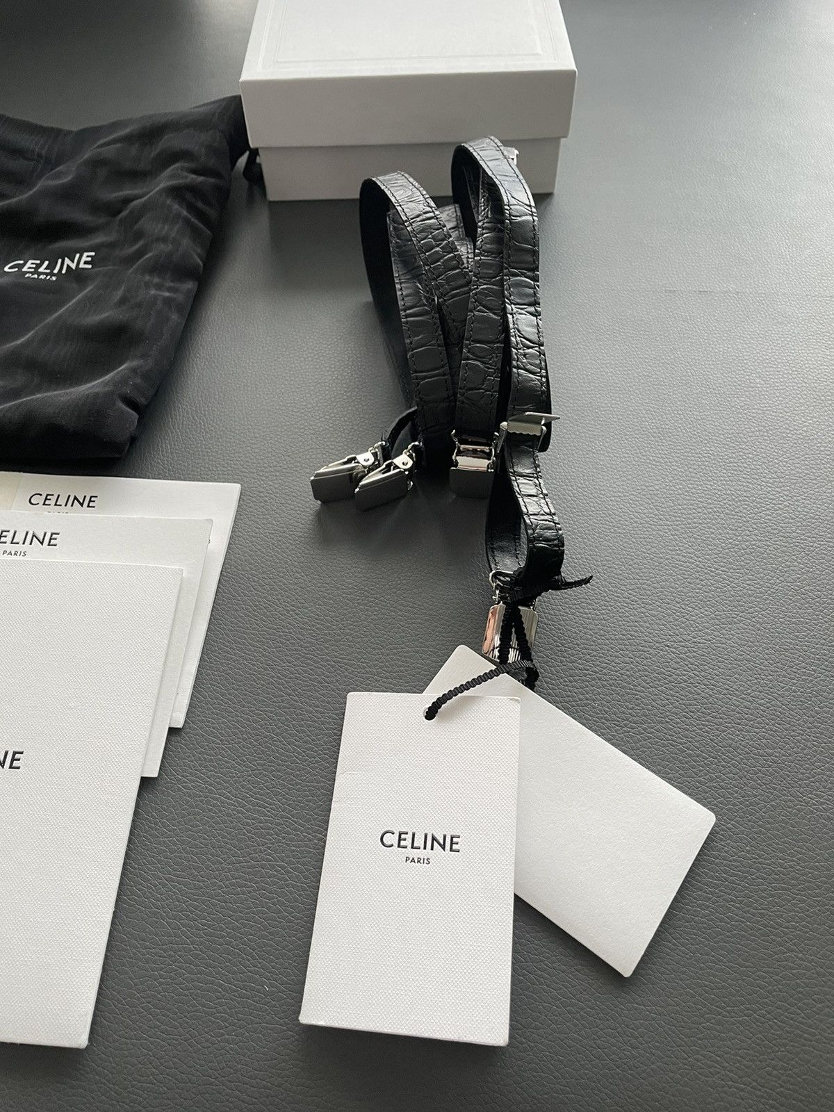 Celine × Hedi Slimane Extremely Rare Sold Out Runway Croc Embossed Leather Braces Size ONE SIZE - 14 Thumbnail