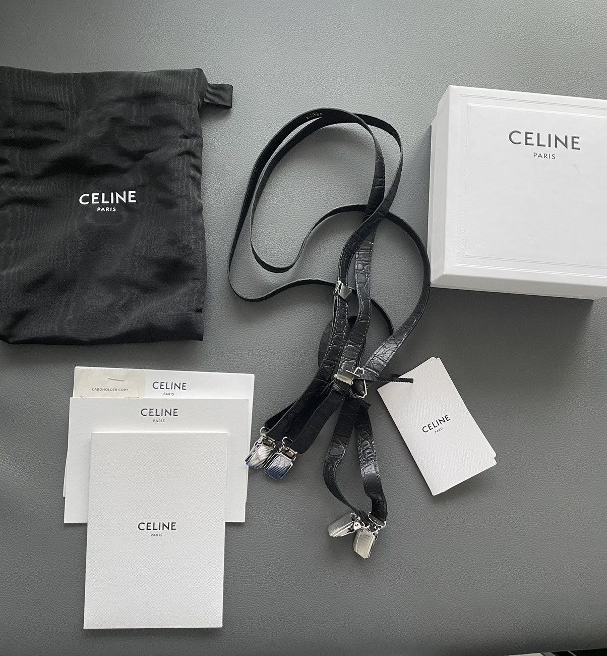 Celine × Hedi Slimane Extremely Rare Sold Out Runway Croc Embossed Leather Braces Size ONE SIZE - 8 Thumbnail