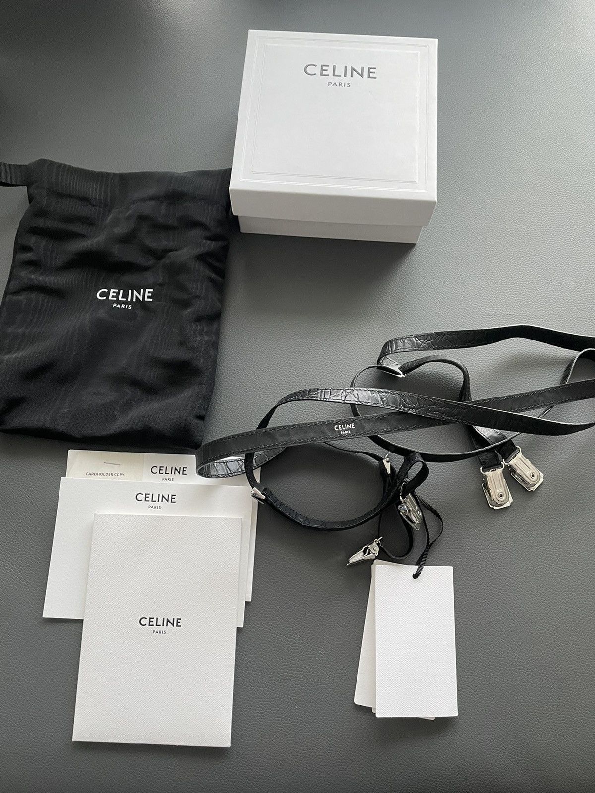 Celine × Hedi Slimane Extremely Rare Sold Out Runway Croc Embossed Leather Braces Size ONE SIZE - 11 Thumbnail