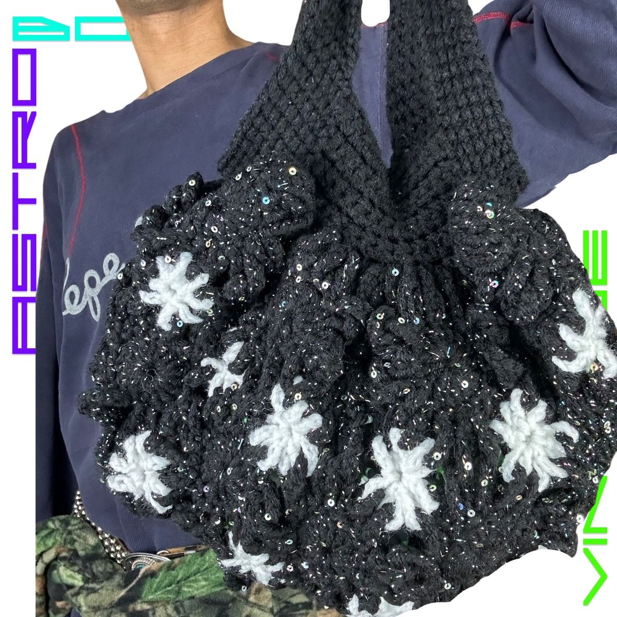Other HANDMADE BLACK & WHITE CROCHET SEQUIN SHOULDER BAG Size ONE SIZE - 3 Thumbnail