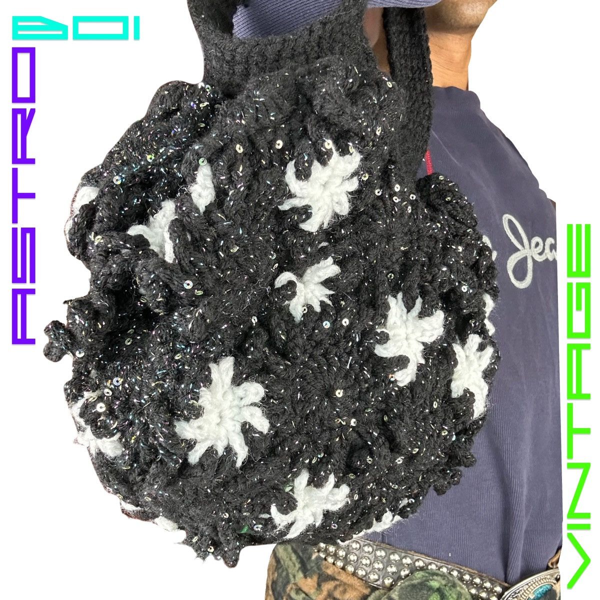 Other HANDMADE BLACK & WHITE CROCHET SEQUIN SHOULDER BAG Size ONE SIZE - 4 Thumbnail