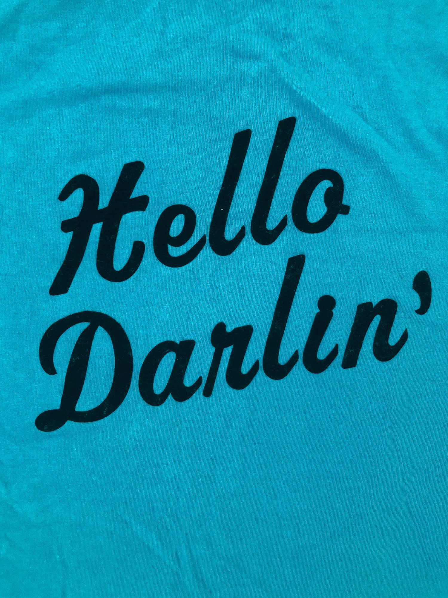 Jerzees × Vintage Vintage 90s Boxy Dark Teal 'Hello Darlin' T-Shirt Size US XL / EU 56 / 4 - 1 Thumbnail