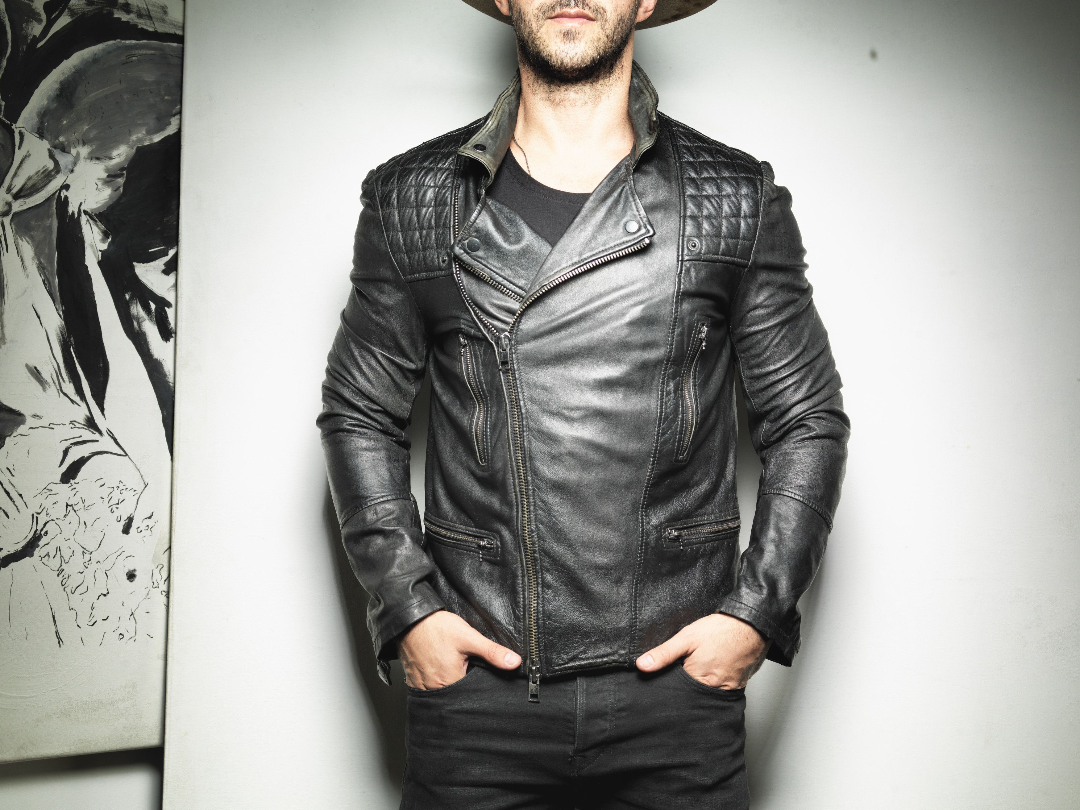 Allsaints ALL SAINTS MEN'S DARK ELEPHANT GRAY LEATHER BIKER JACKET Size US M / EU 48-50 / 2 - 3 Thumbnail
