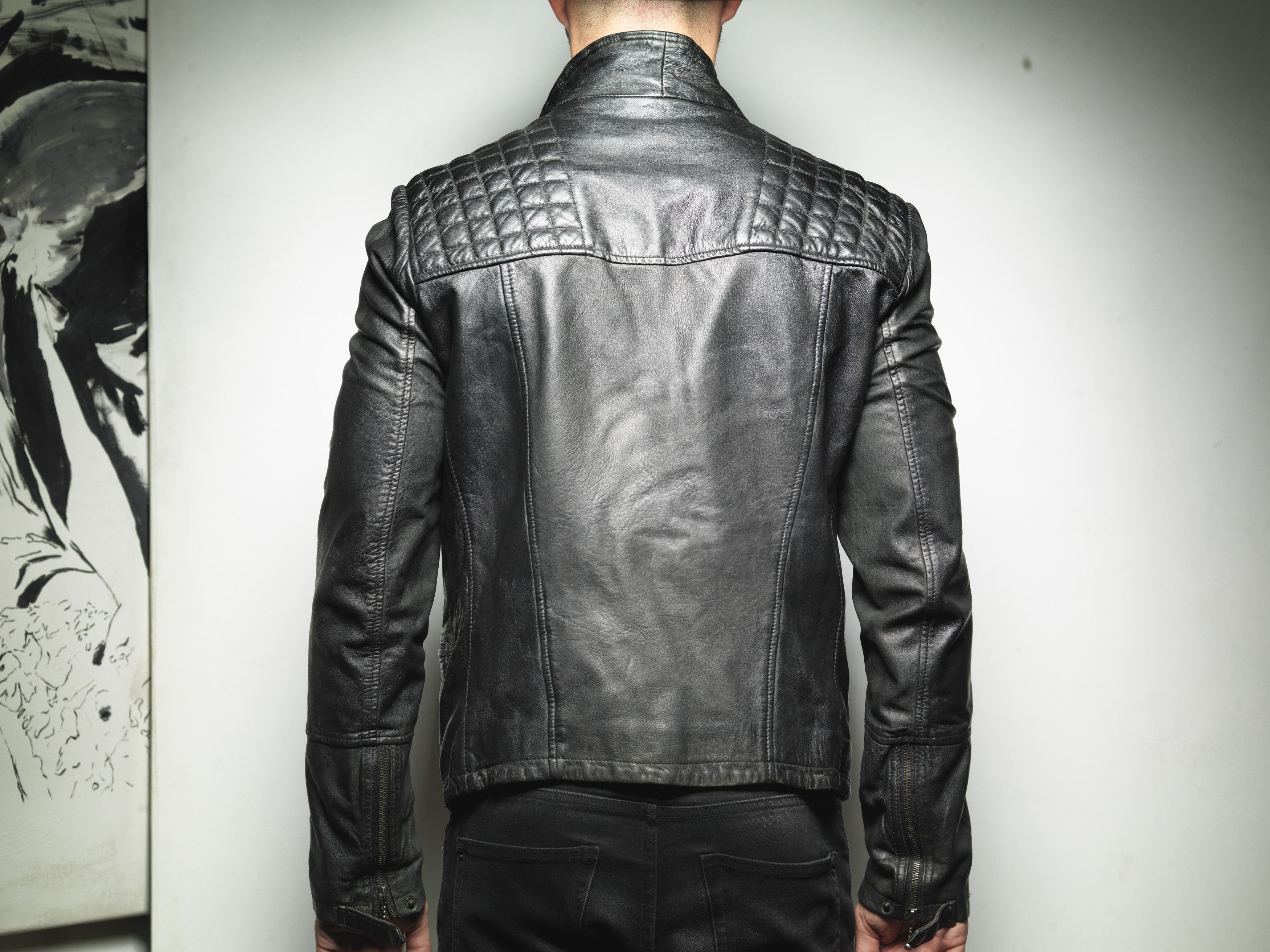 Allsaints ALL SAINTS MEN'S DARK ELEPHANT GRAY LEATHER BIKER JACKET Size US M / EU 48-50 / 2 - 4 Thumbnail