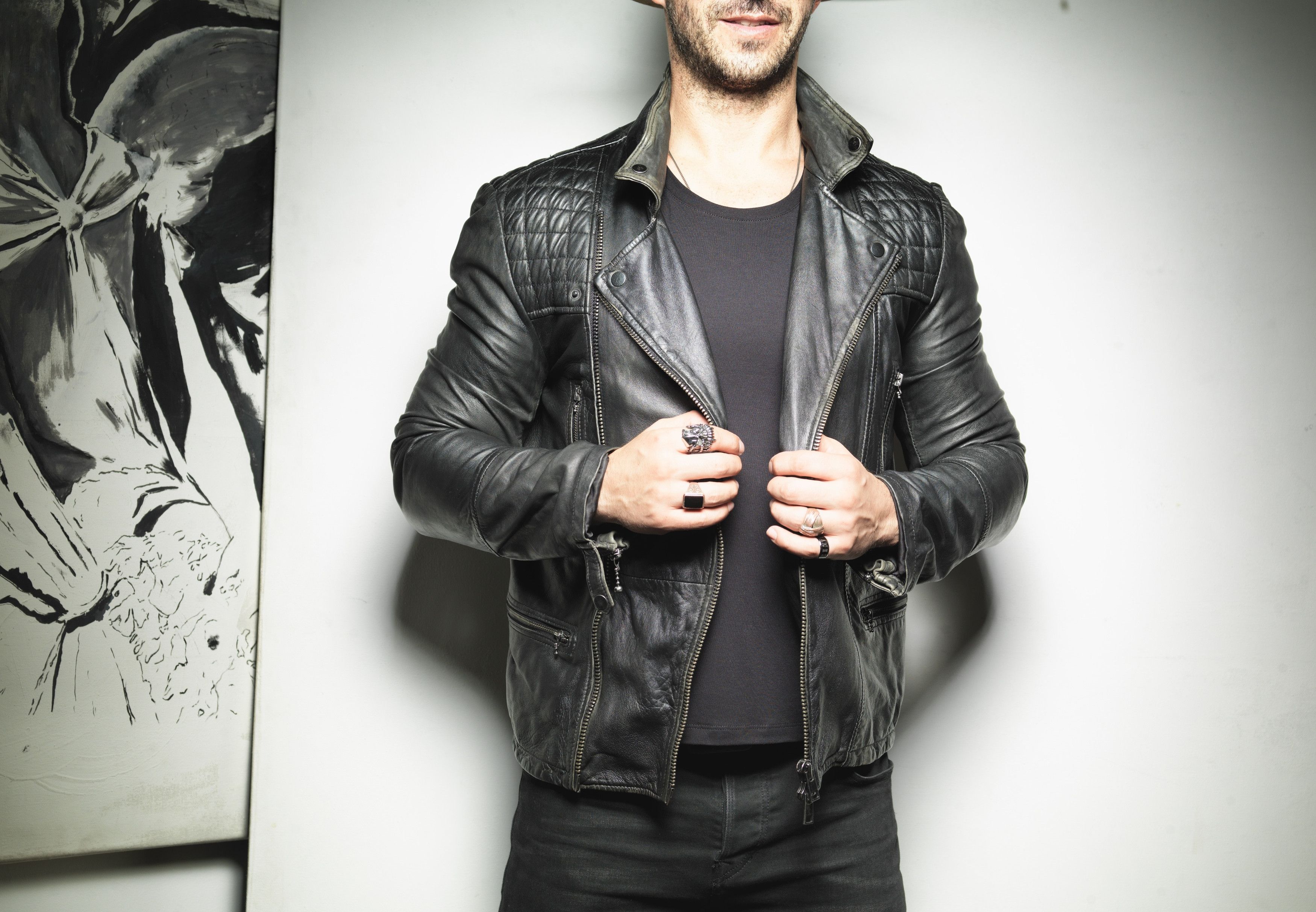 Allsaints ALL SAINTS MEN'S DARK ELEPHANT GRAY LEATHER BIKER JACKET Size US M / EU 48-50 / 2 - 1 Thumbnail