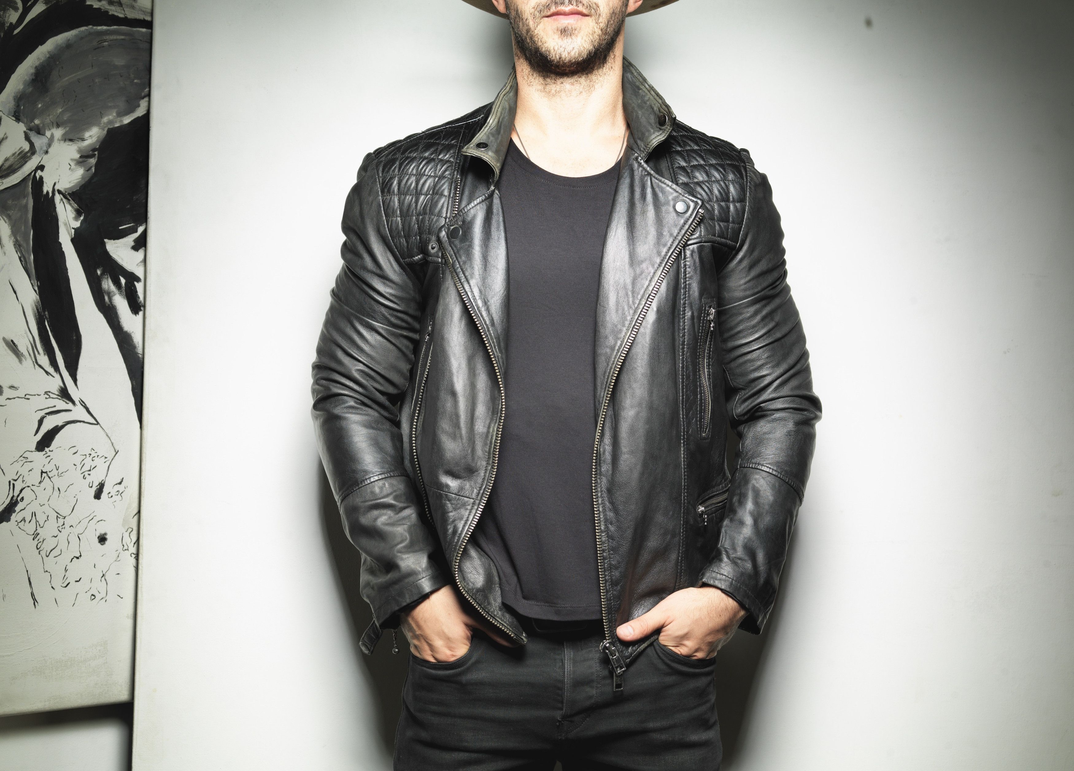Allsaints ALL SAINTS MEN'S DARK ELEPHANT GRAY LEATHER BIKER JACKET Size US M / EU 48-50 / 2 - 2 Thumbnail