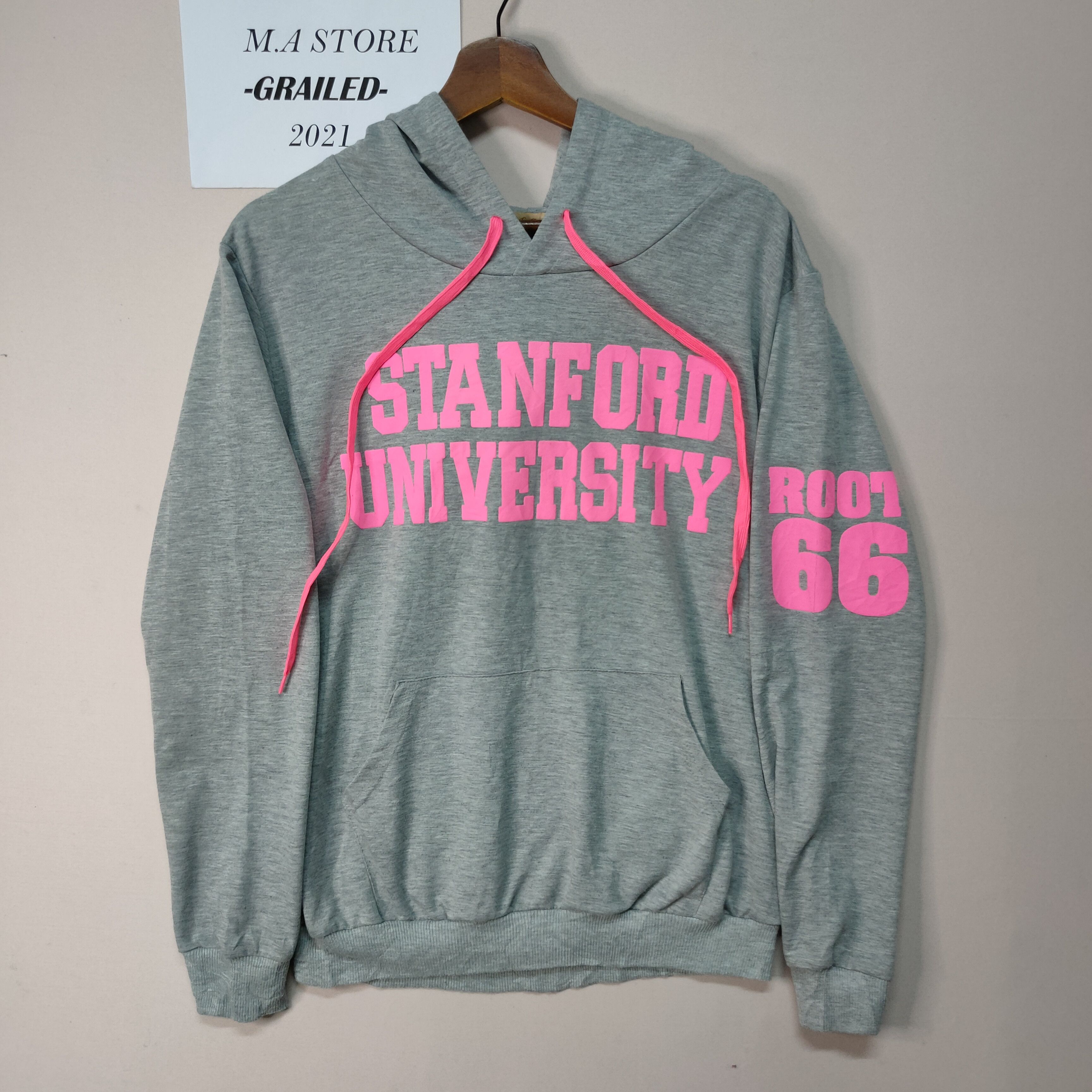 image of American College Vintage Magender Stanford University Hoodie Sweatshirt in Gray/Pink (Size Medium)