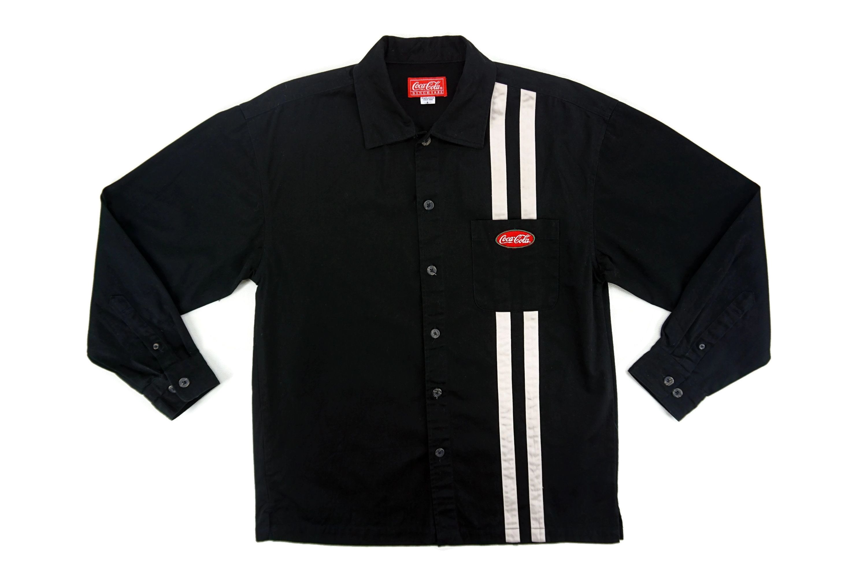 image of Coca Cola Button Down Vintage 90's Racing Shirt in Black, Men's (Size Large)