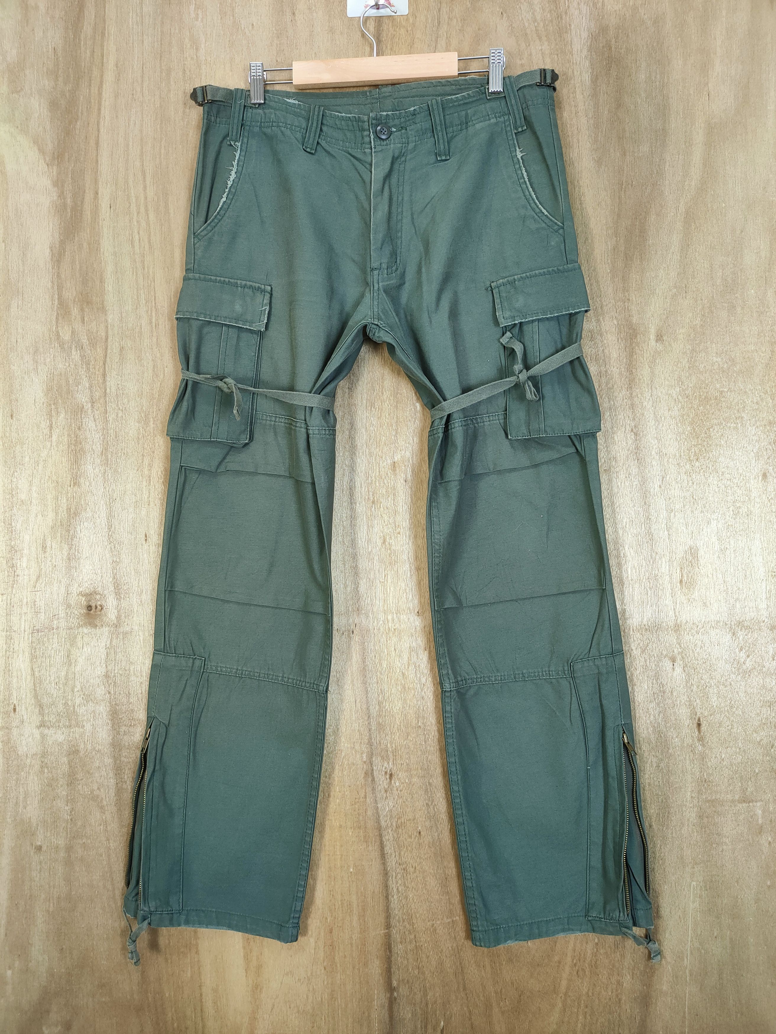 Japanese Brand × Vintage VINTAGE JAPANESE FADED GREEN BONDAGE CARGO PANT Size US 33 - 1 Thumbnail