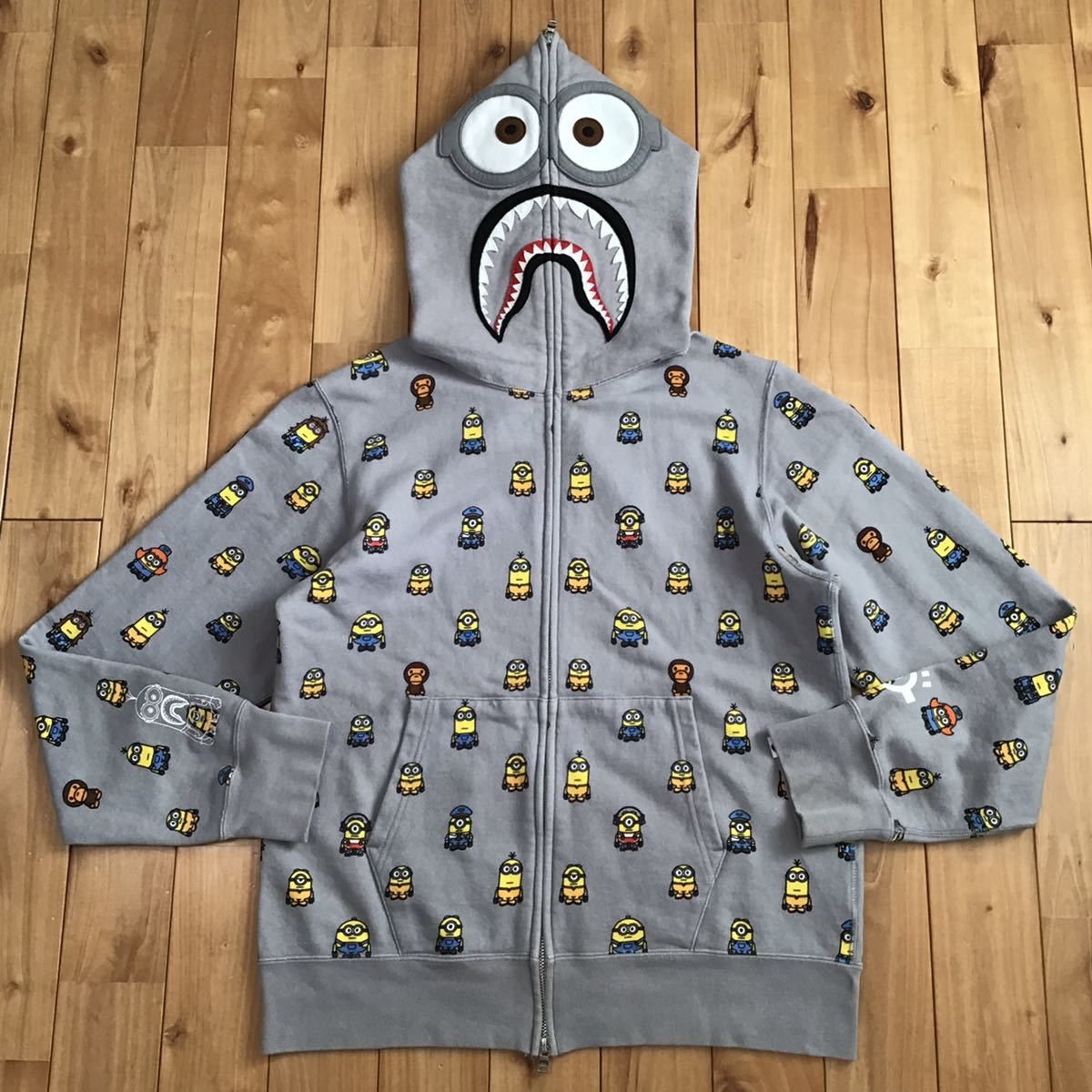 image of Bape × Minions Milo Shark Full Zip Hoodie A Bathing Ape in Grey, Men's (Size Medium)