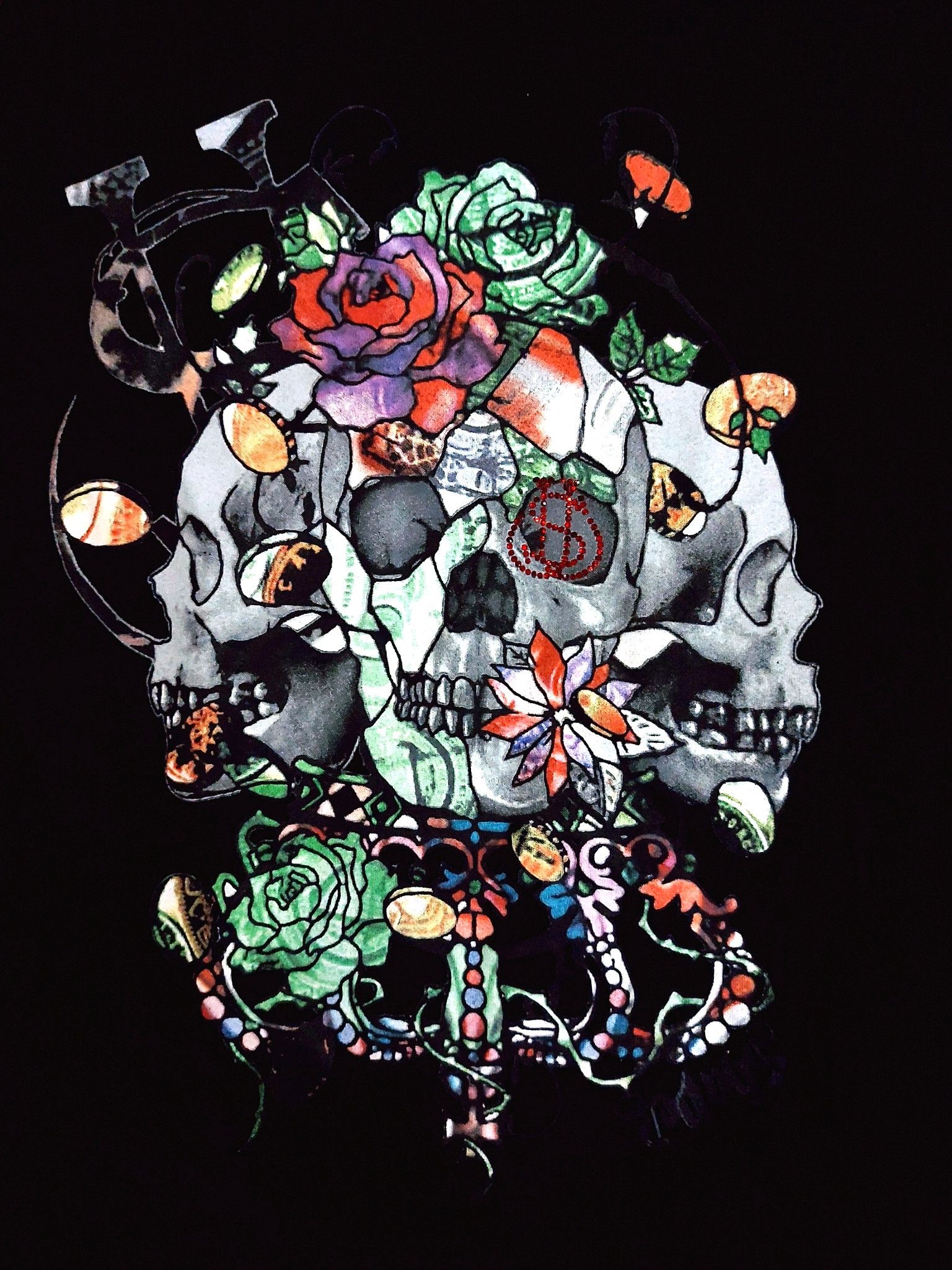 Japanese Brand RARE! GLAMB SKULLS GLITTER BIG PRINT GRAPHIC TEE Size US M / EU 48-50 / 2 - 5 Thumbnail