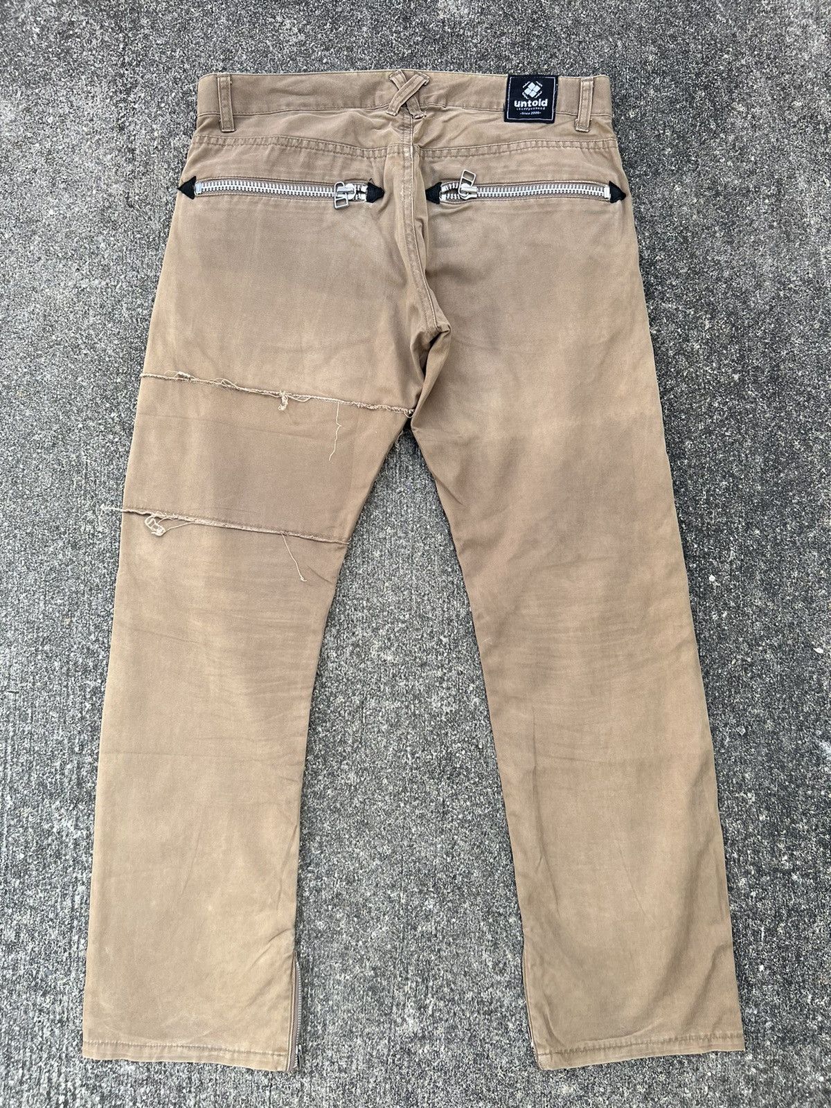 Vintage UNTOLD Japan Distressed Rips Khaki Cropped Trouser Pant Size US 31 - 5 Thumbnail