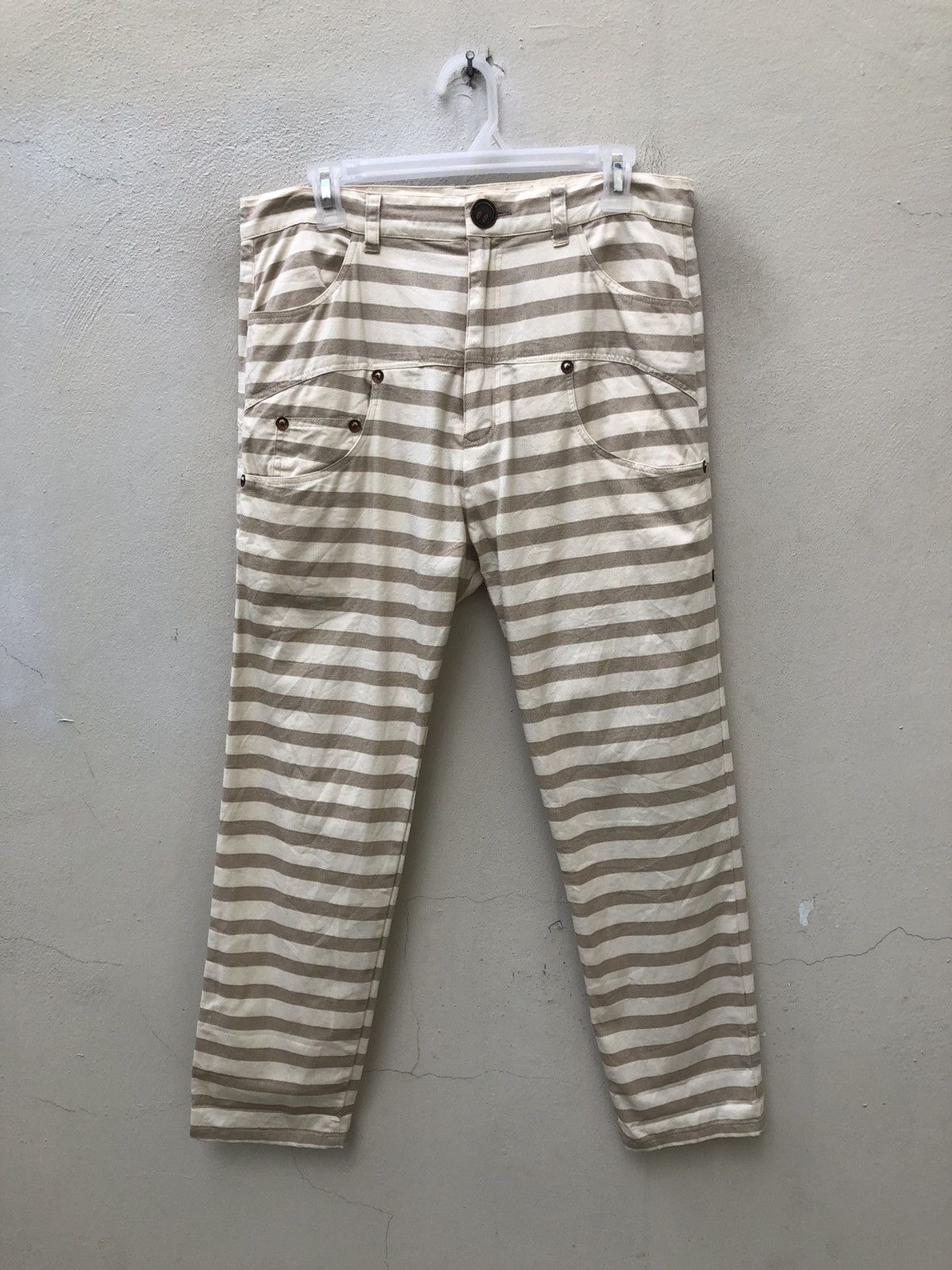 Vintage The Candy Japan Border Striped Cropped Pant Drop Crotch Size US 31 - 6 Thumbnail