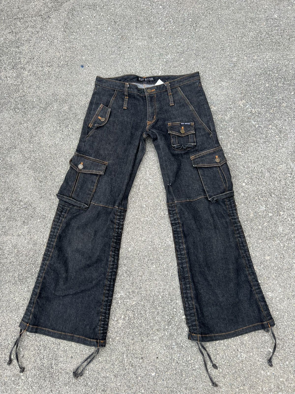 image of Body Butter Japan Wide Leg Denim Cargo Cropped in Black, Men's (Size 29)