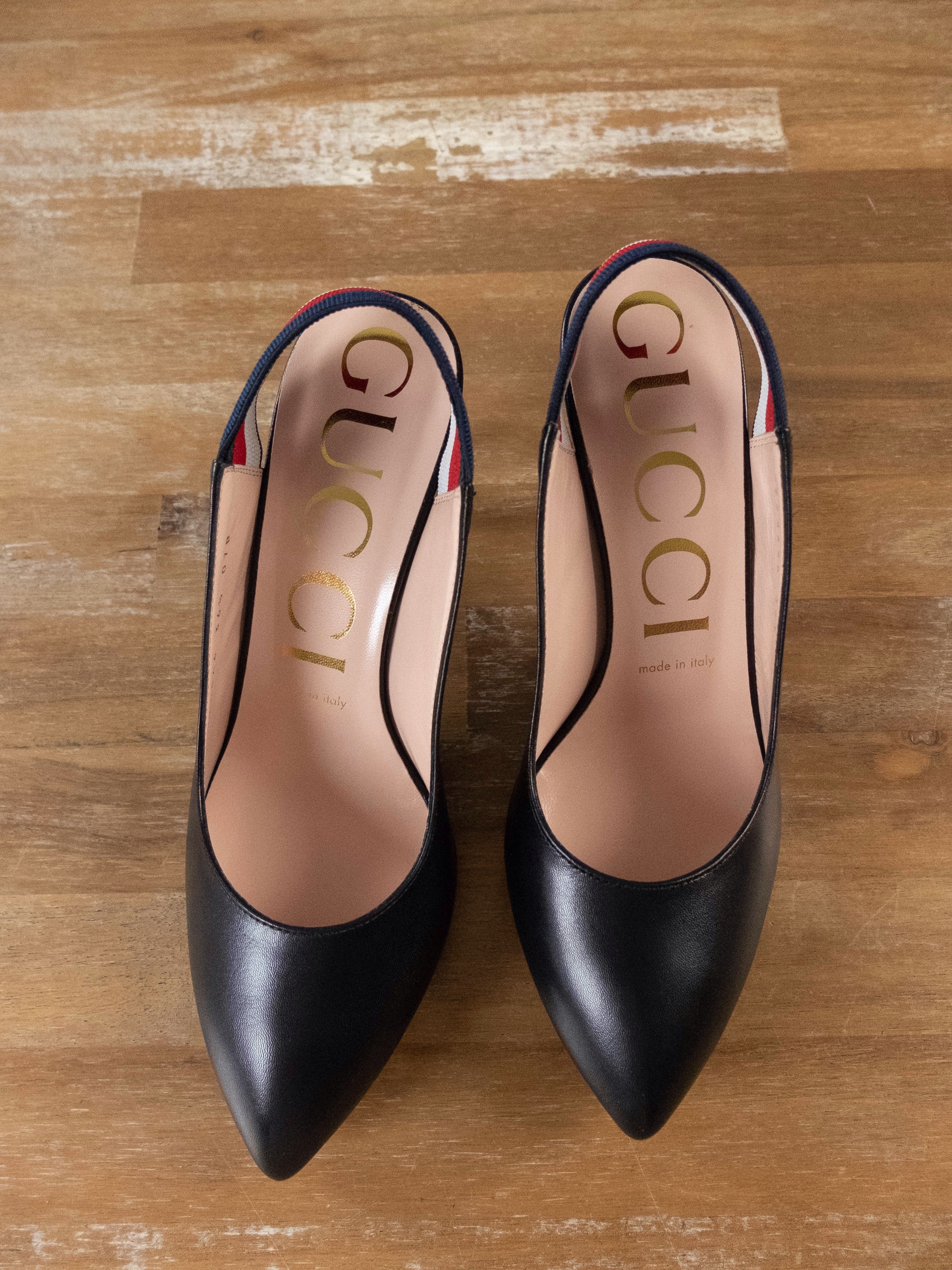 Gucci GUCCI Sylvie black leather slingback pumps sandals 6.5 36.5 Size US 6.5 / IT 36.5 - 4 Thumbnail
