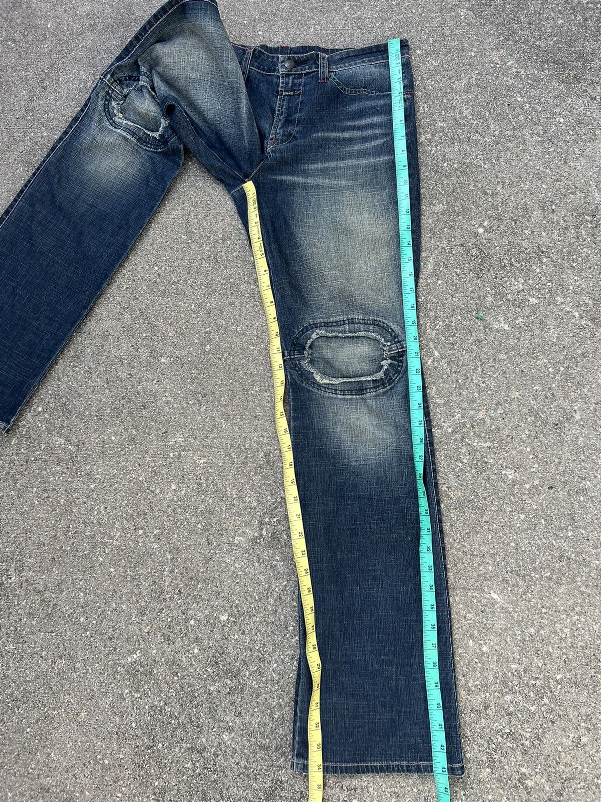 Marithe + Francois Girbaud Vintage MFG Patch Knee Fade Denim Stretch Flare Jeans Size US 31 - 4 Thumbnail