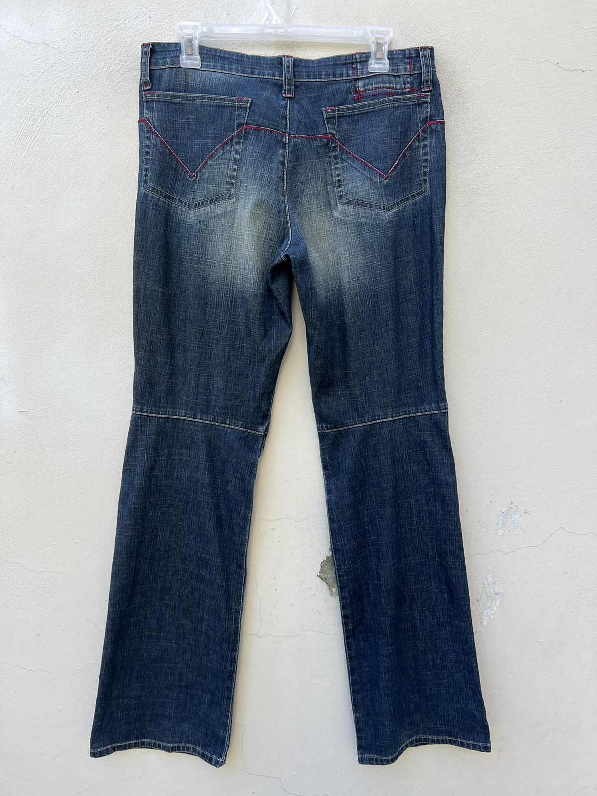 Marithe + Francois Girbaud Vintage MFG Patch Knee Fade Denim Stretch Flare Jeans Size US 31 - 13 Thumbnail